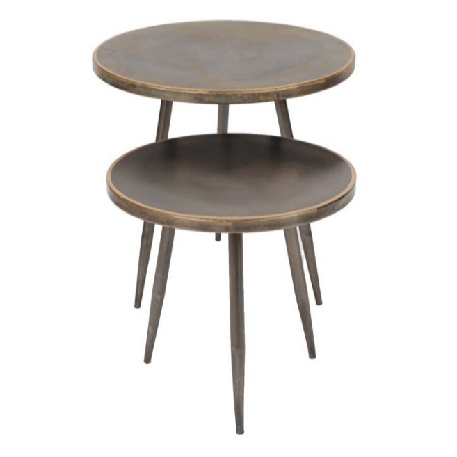 SET DE 2 TABLES CIRCULAIRES 55/52 CM EN METAL BROSSE