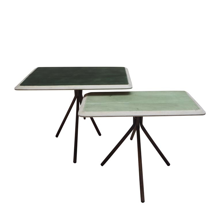 SET DE 2 TABLES BASSES 35/40/60 CM EN MANGUIER LAQUE VERTE