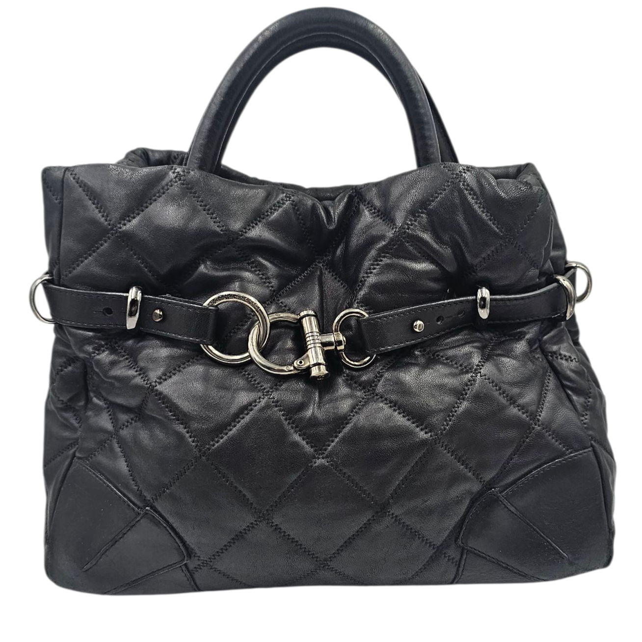 SONIA RYKIEL SAC MARTHA EN CUIR MATELASSE NOIR (COINS FROTTES) SANS BANDOULIERE