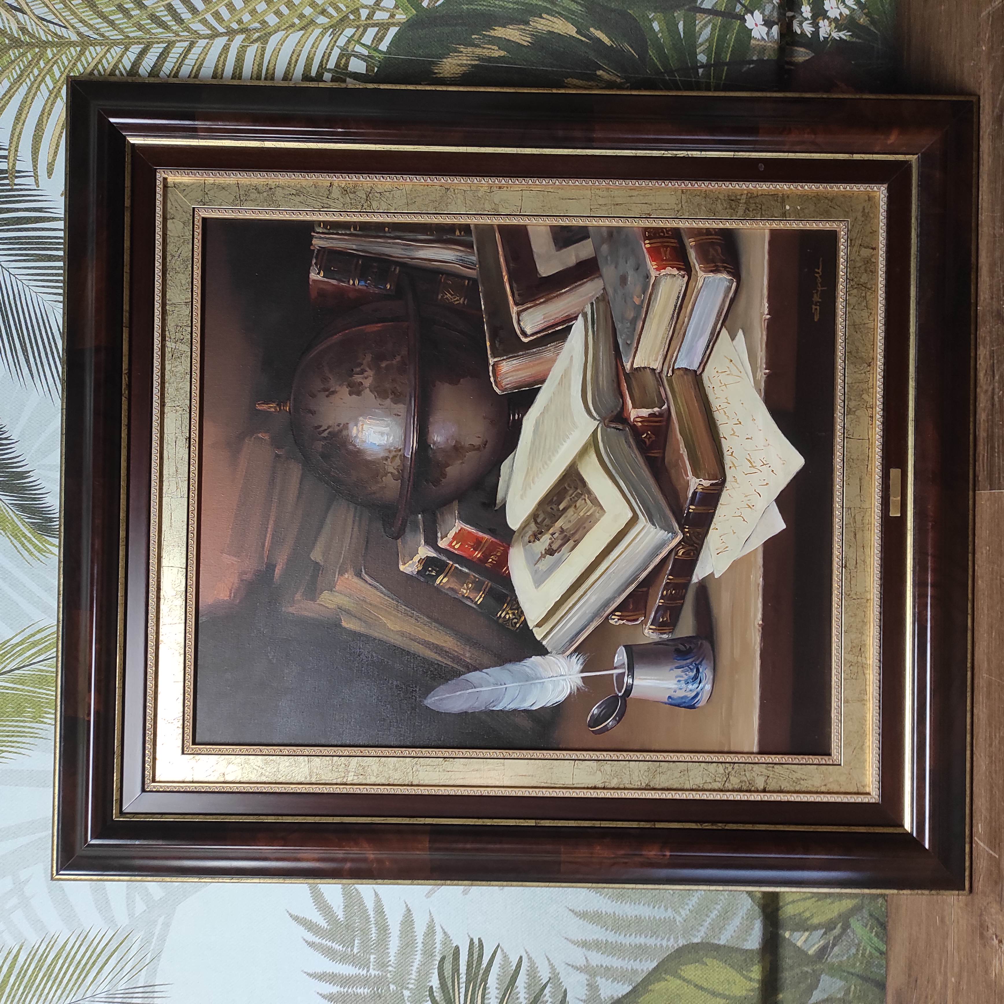 HST ENCADREE NATURE MORTE AU GLOBE PAR JOSE RIPOLL 65/54 CM