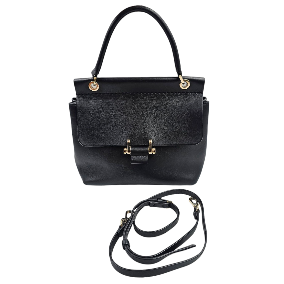 LANVIN SAC A MAIN EN CUIR NOIR AVEC BANDOULIERE AMOVIBLE (COINS FROTTES)
