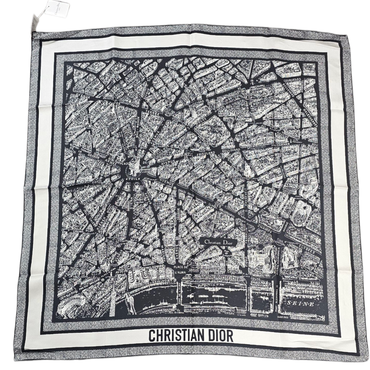 DIOR CARRE 90 PLAN DE PARIS NOIR ET BLANC 100% SOIE / ETAT NEUF