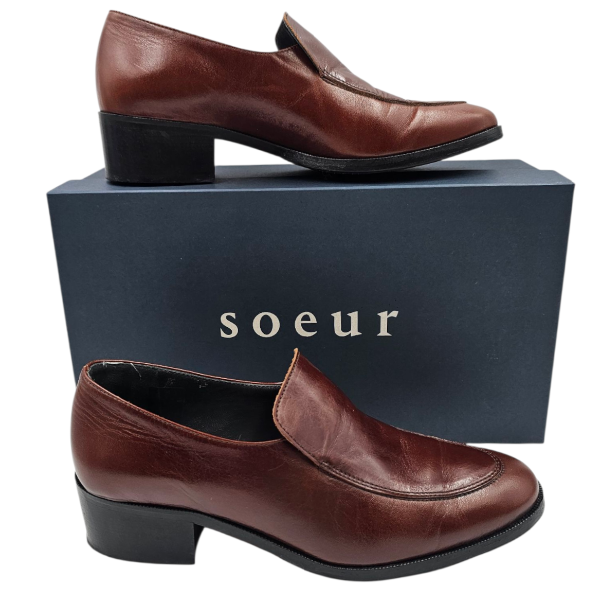 SOEUR MOCASSINS EN CUIR MARRON TAILLE 38 + POCHON + BOITE