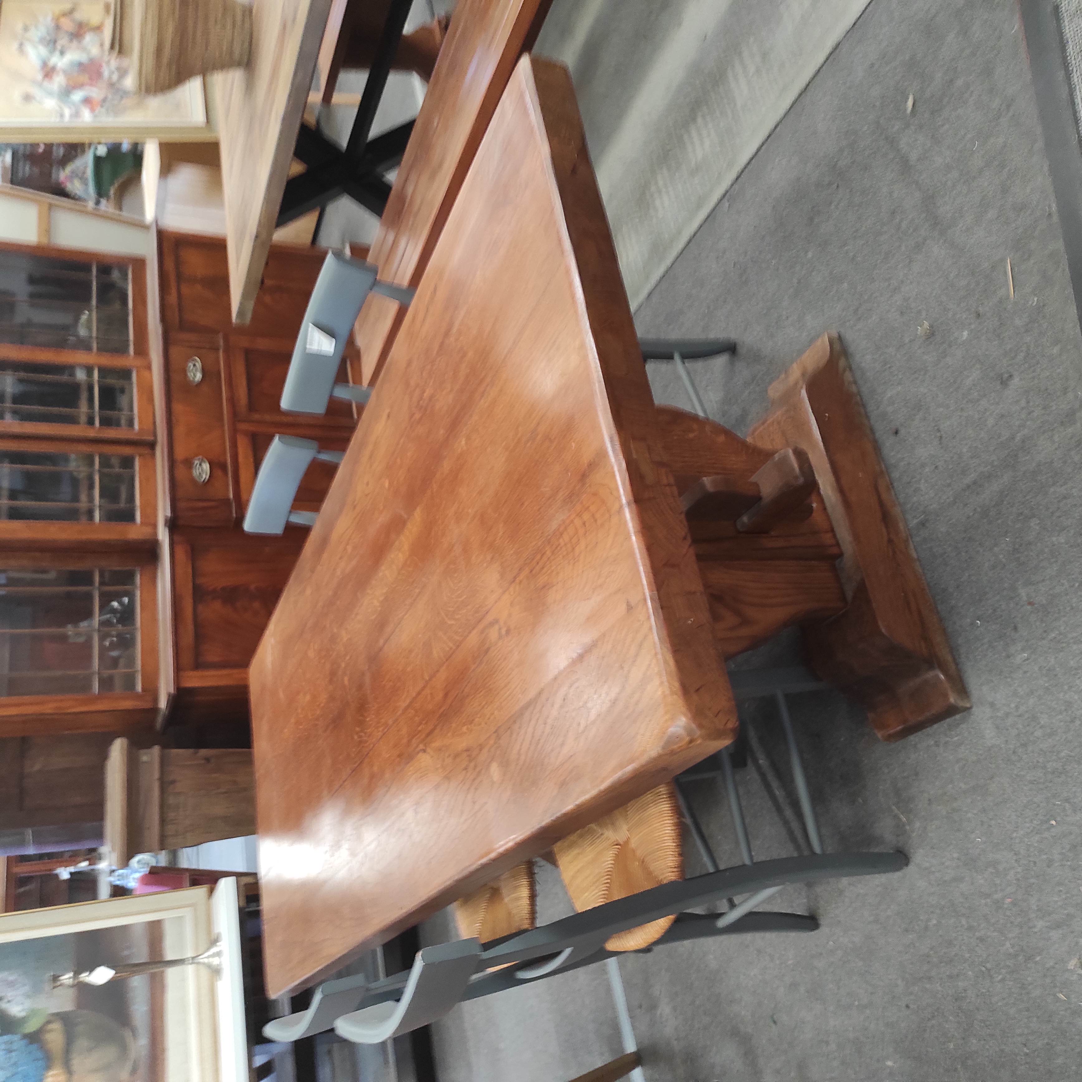 TABLE DE FERME EN CHENE MASSIF 220 x 90 x 78 CM + 2 ALL DE 50 CM
