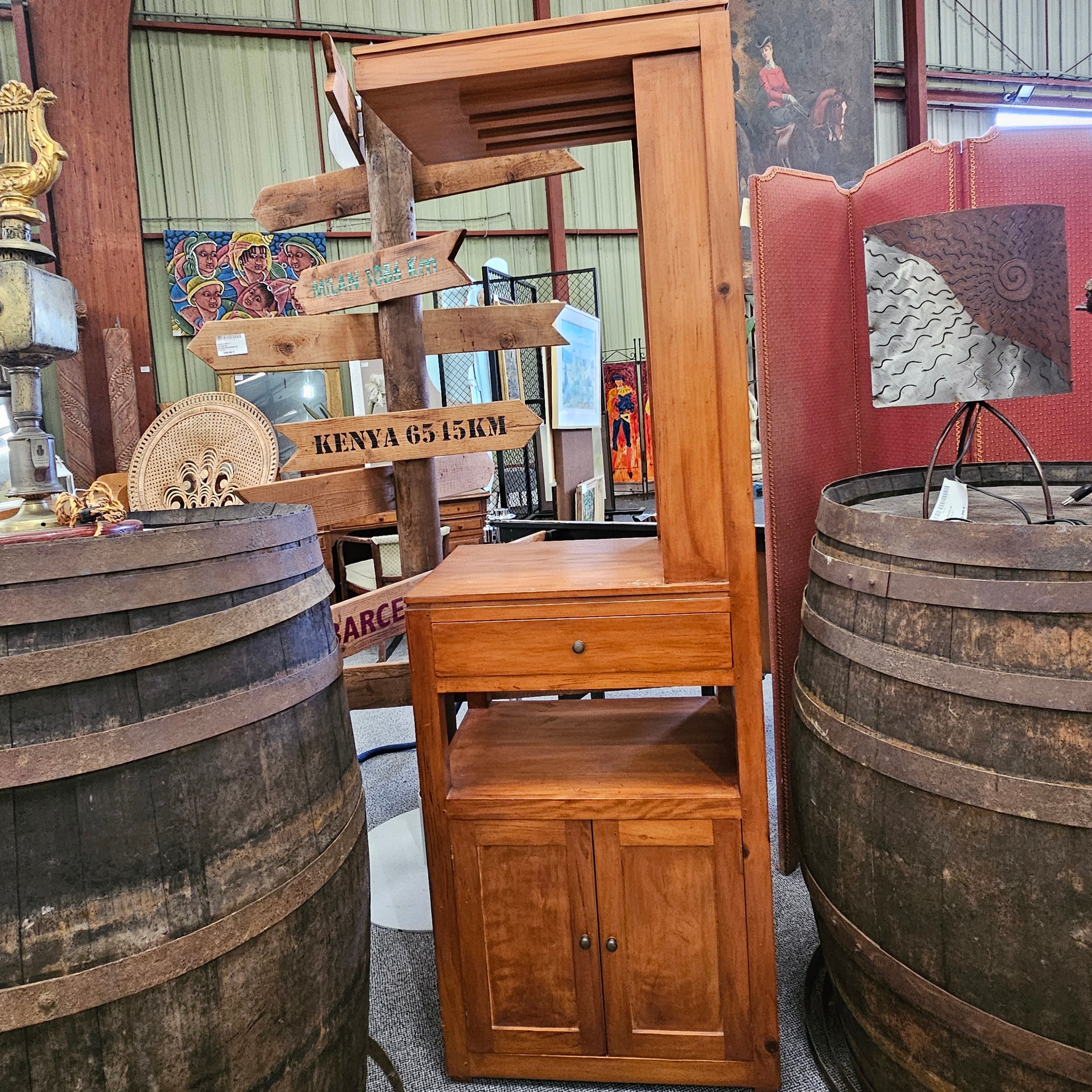 MEUBLE BAR HAUT EN BOIS EXOTIQUE 1 TIROIR + 2 PORTES 62 X 190 X 45 CM