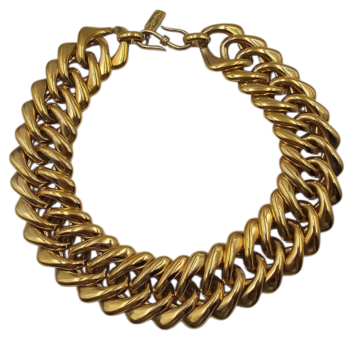 YSL YVES SAINT LAURENT COLLIER RAS DE COU A GROS MAILLONS EN METAL DORE VINTAGE
