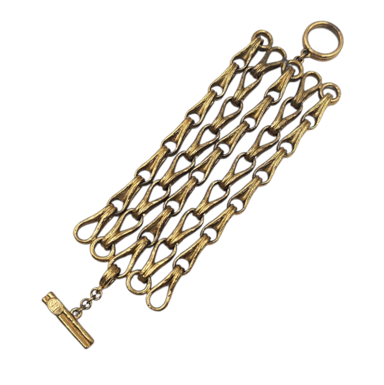 CHRISTIAN DIOR BOUTIQUE BRACELET 5 RANGEES EN METAL DORE FERMOIR T VINTAGE