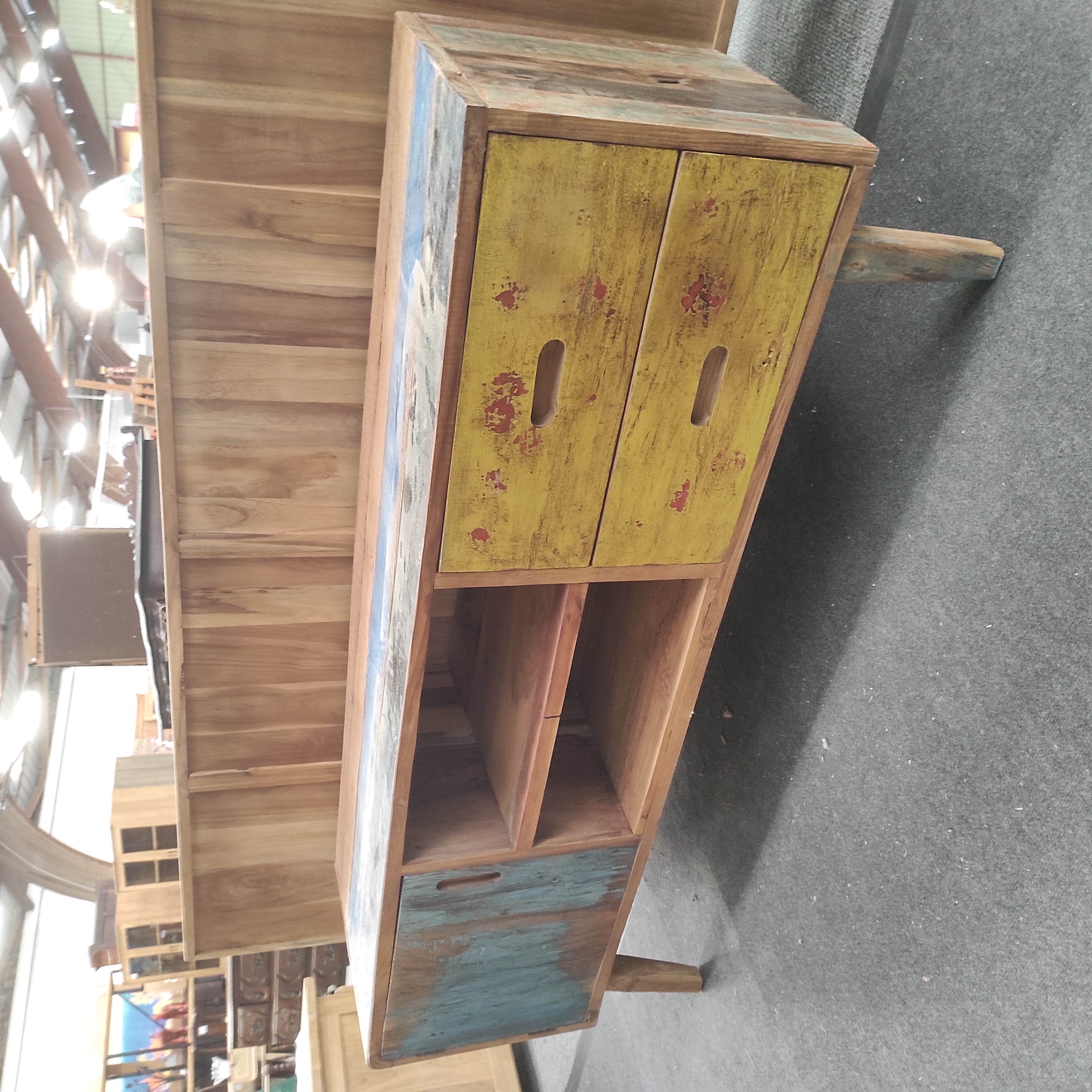 COL2 / MEUBLE TV 1 PORTE + 2 TIROIRS EN TECK POLYCHROME 150/60/40 CM