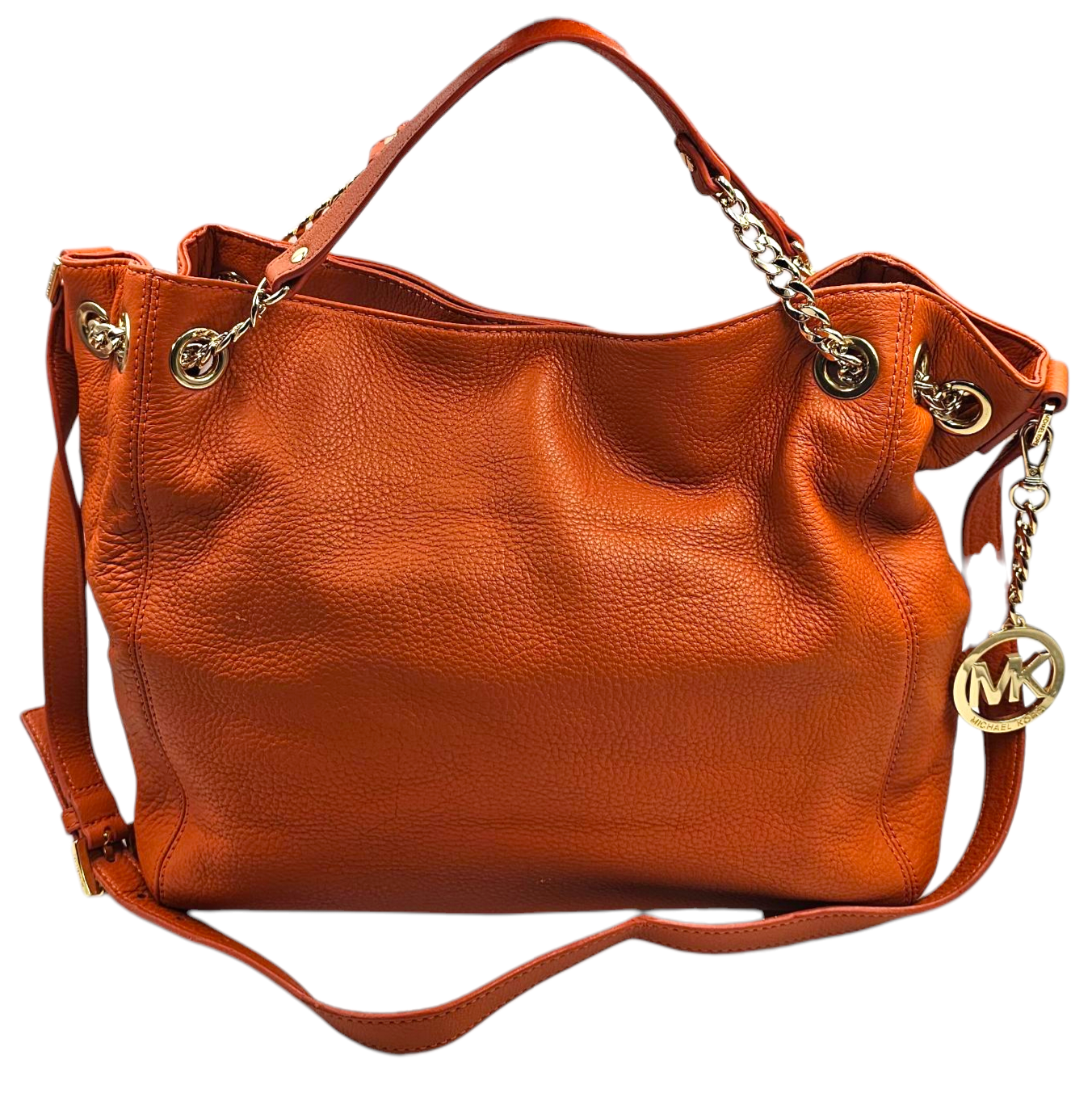 MICHAEL KORS SAC JET SET LOGO EN CUIR ORANGE BIJOUTERIE DOREE