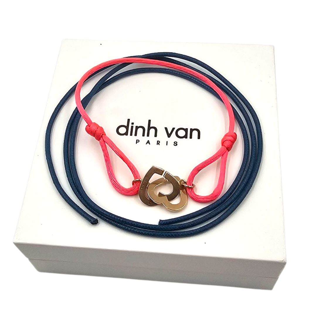DINH VAN BRACELET DOUBLE COEURS GM EN OR ROSE (750) PB 3.02 GR 2 CORDONS + CA