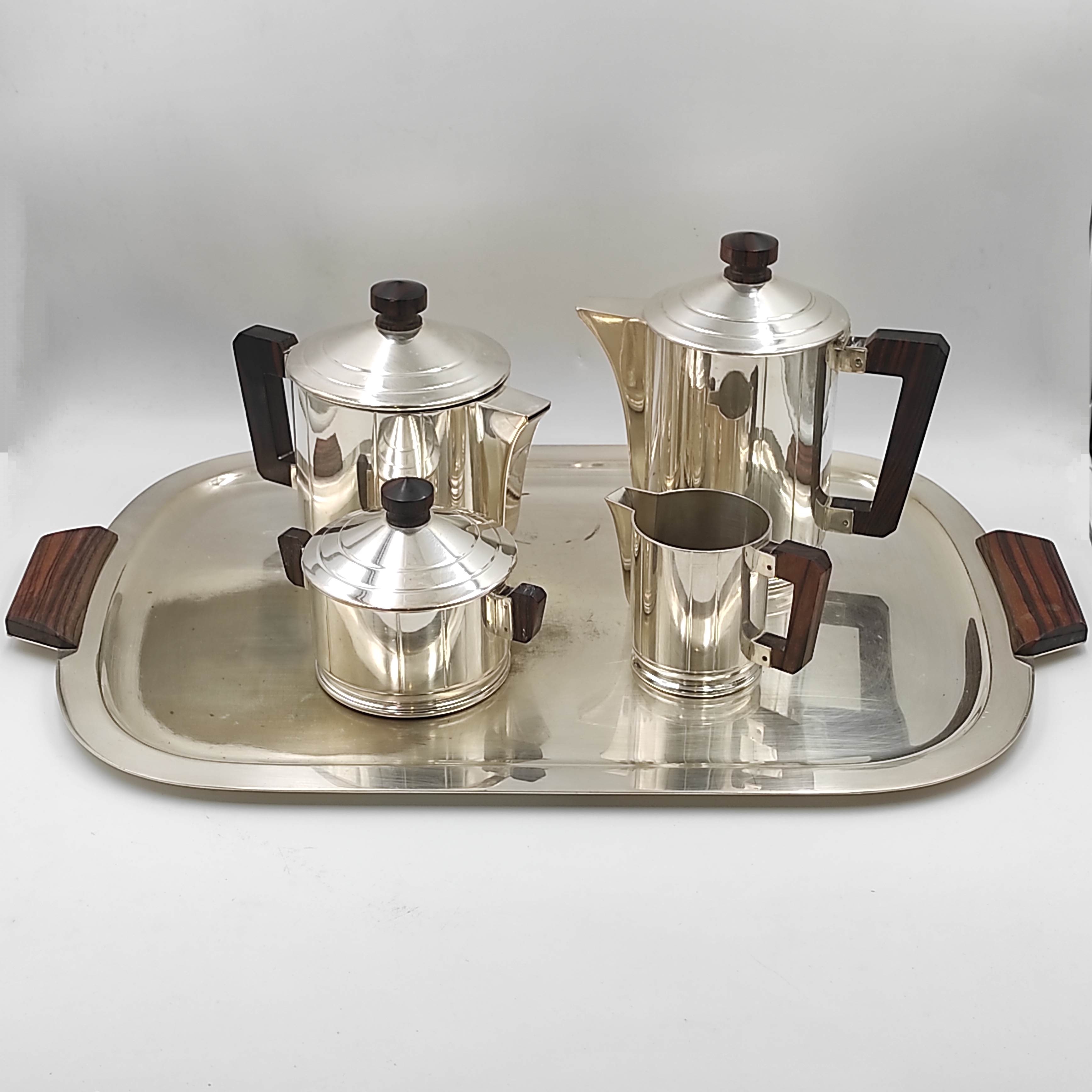ERCUIS SERVICE A CAFE ET THE ART DECO EN METAL ARGENTE PLATEAU EN L ETAT