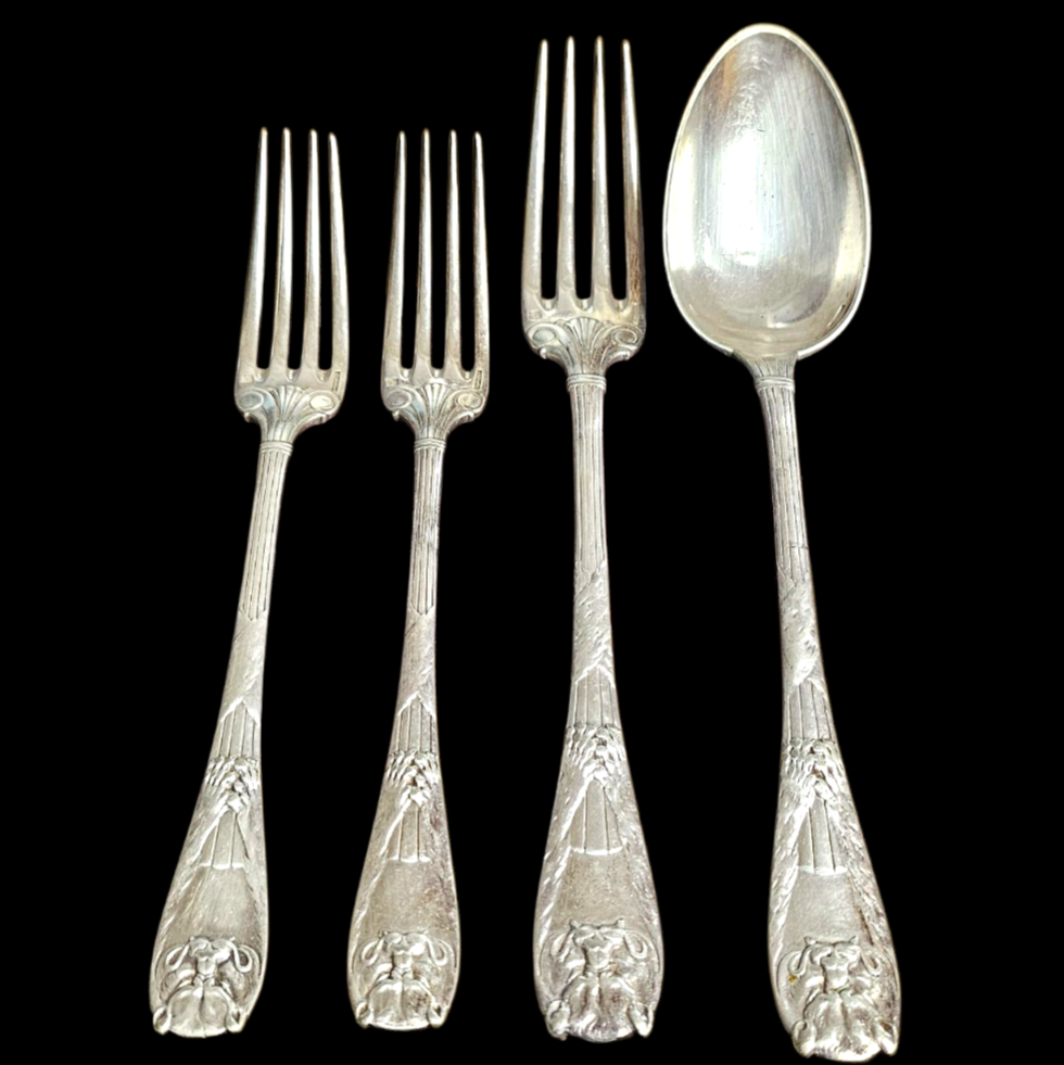 CHRISTOFLE PEAU DE LION 3 FOURCHETTES + 1 CUILLERE EN METAL ARGENTE