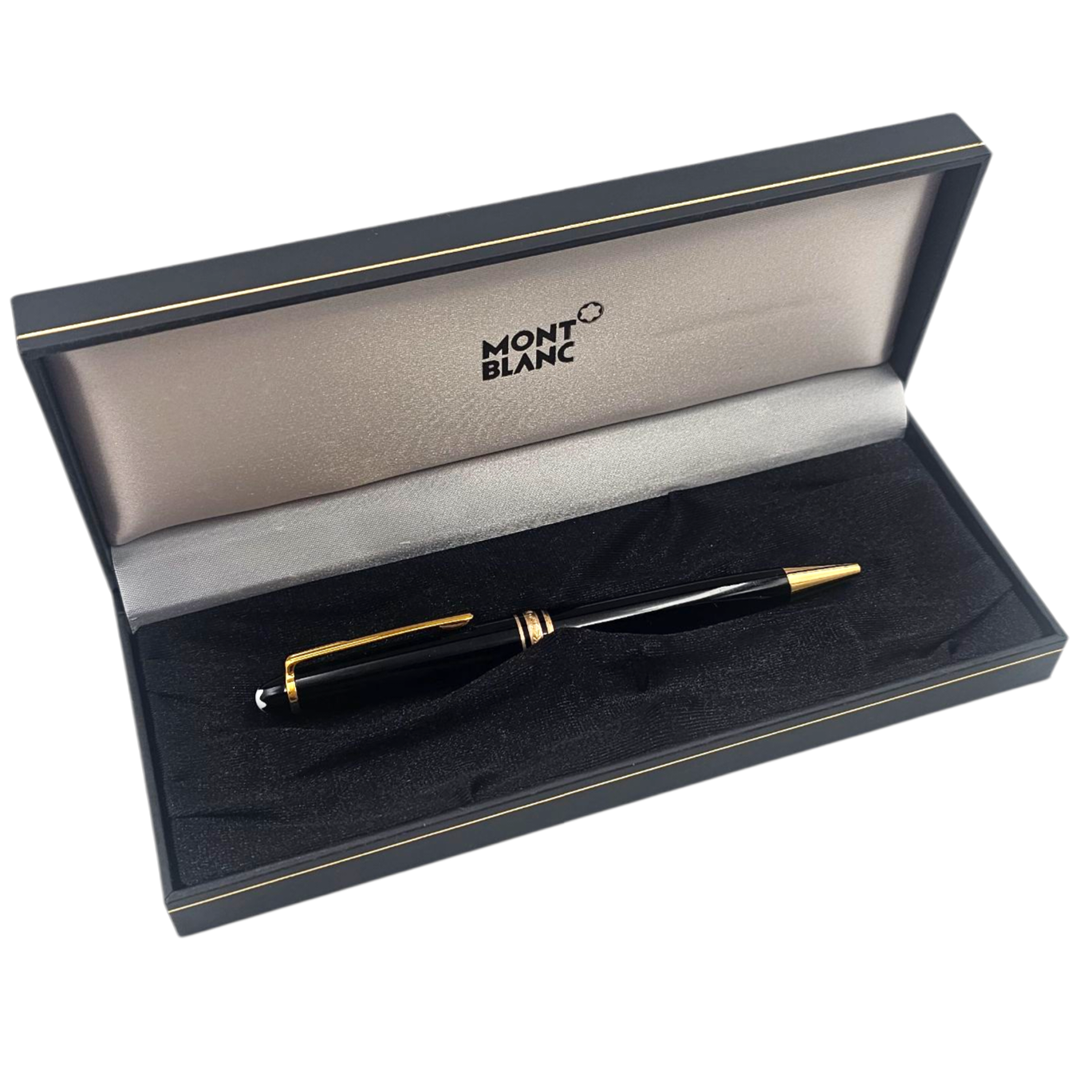 MONTBLANC MEISTERSTUCK STYLO BILLE (KM100977) RESINE NOIRE ET PLAQUE OR + ECRIN