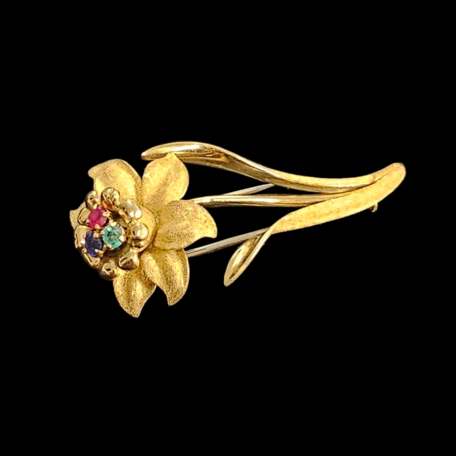 FRED PARIS BROCHE OR (AIGLE) RUBIS EMERAUDE SAPHIR CIRCA 1950-70 PB 11.98 GR