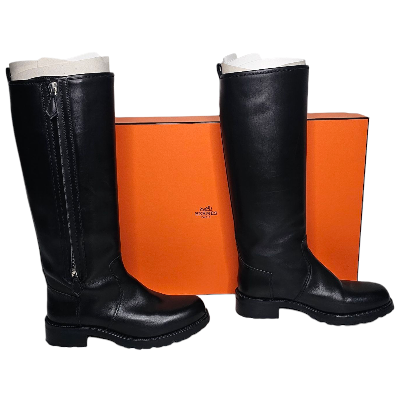 HERMES BOTTES ODGE EN CUIR NOIR T.38 + DUST BAG + BOITE