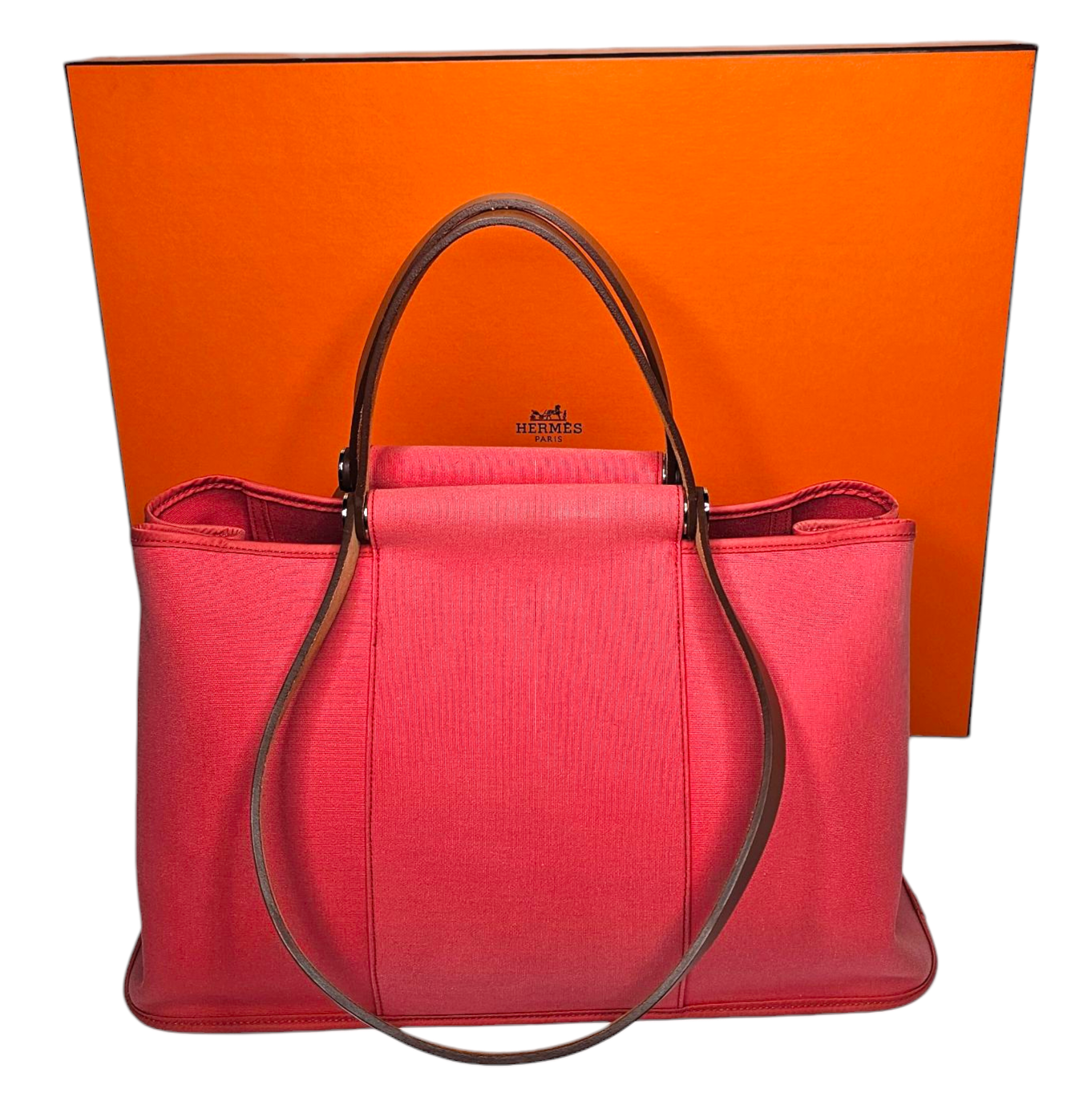 HERMES SAC CABAG TOILE BOUGAINVILLIER ET CUIR FAUVE 2010 + DB + BOITE + FACTURE