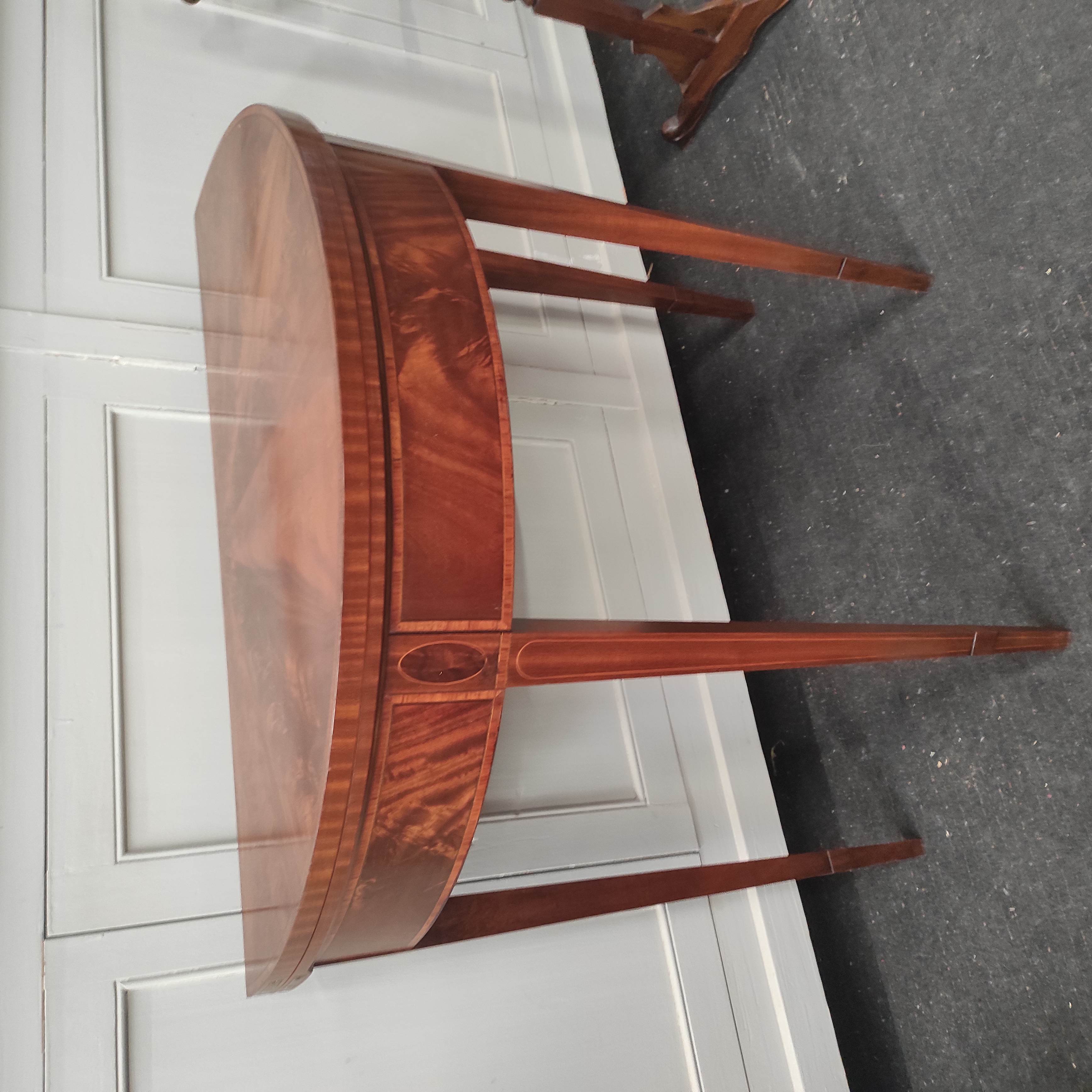 CONSOLE DEMI-LUNE TABLE A JEU FEUTRINE VERTE 84/76/42 CM STYLE DIRECTOIRE