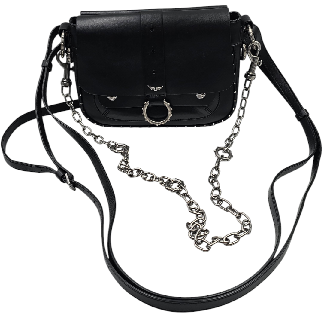 ZADIG & VOLTAIRE SAC KATE EN CUIR NOIR AVEC BANDOULIERE + DUST BAG + POCHE