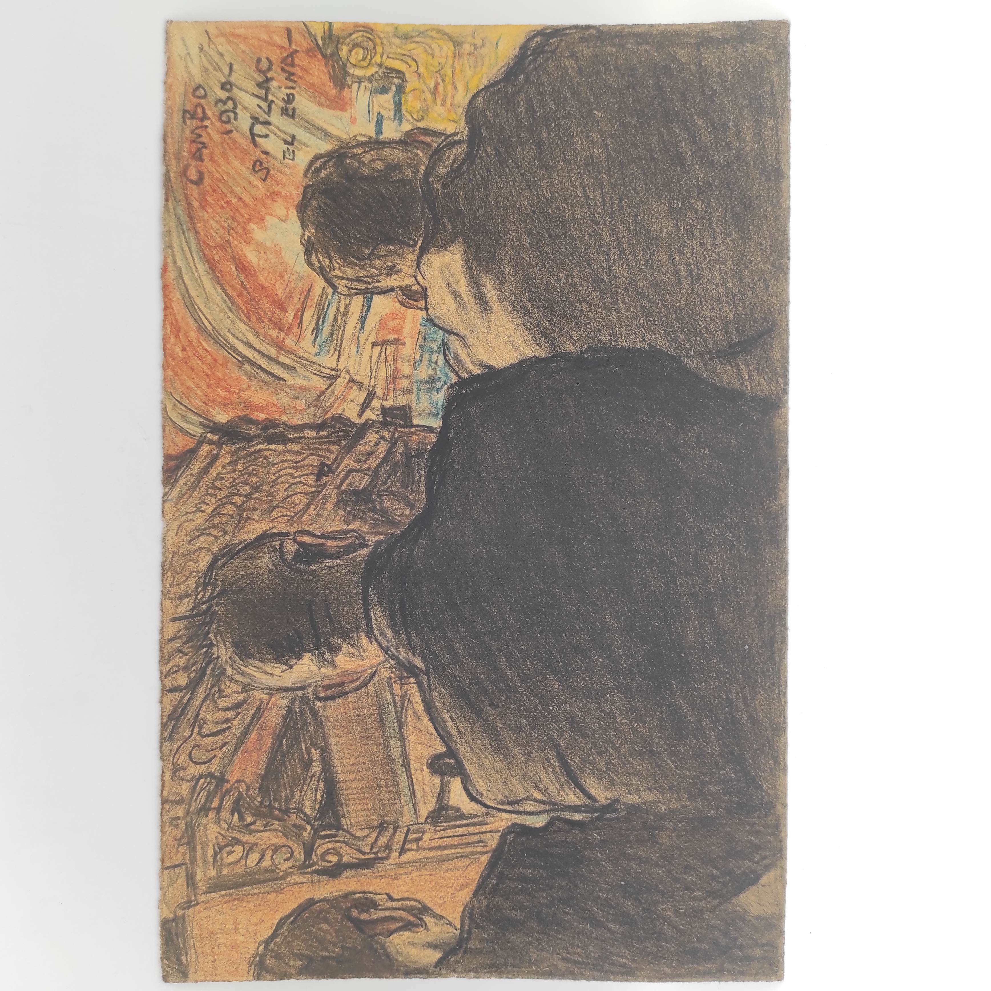 PABLO TILLAC DESSIN LES HOMMES AU FOND DE L EGLISE 25 x 16.5 CM