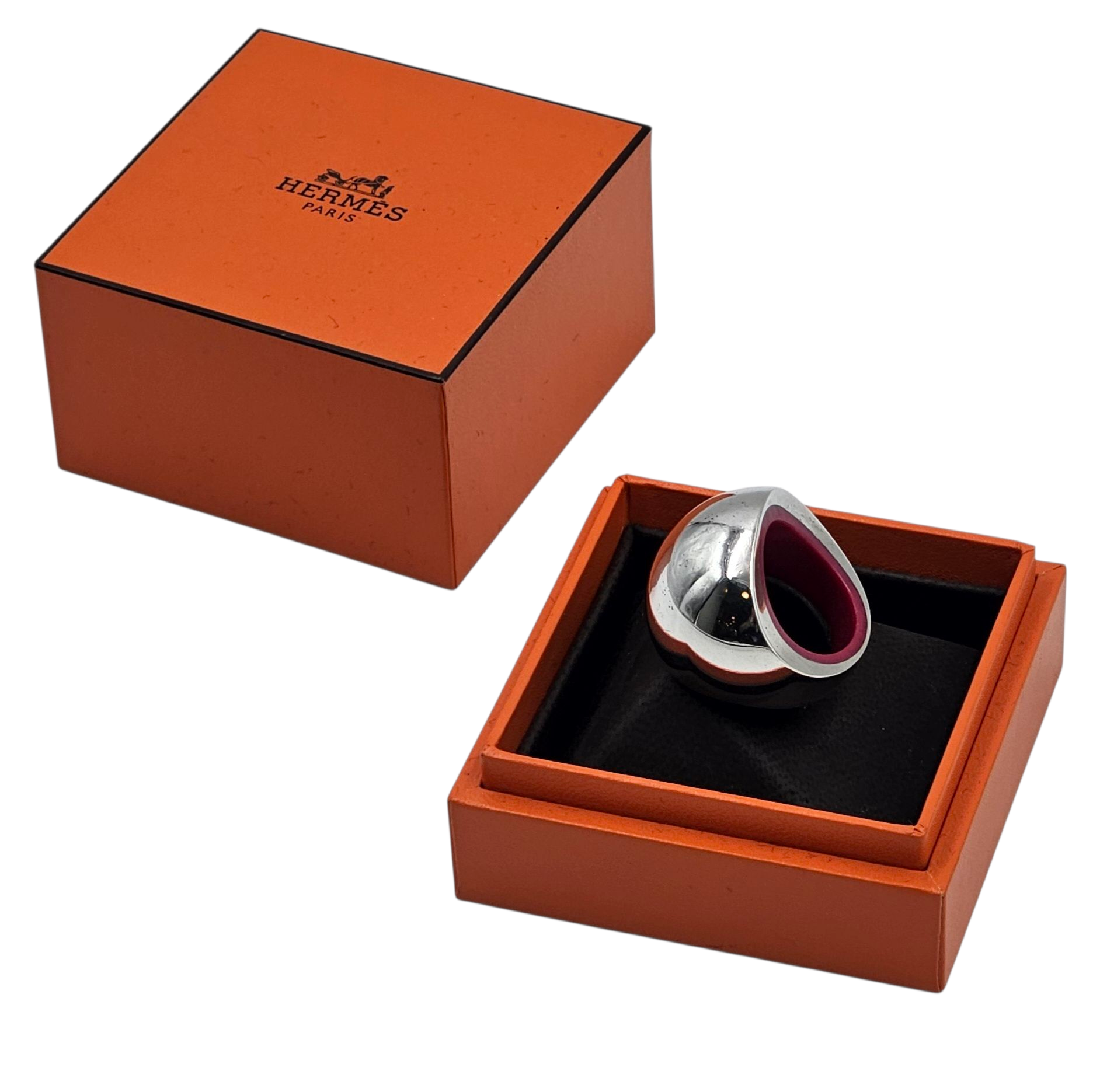 HERMES BAGUE QUARK EN ARGENT (925) RESINE ROSE TAILLE 55 + BOITE 