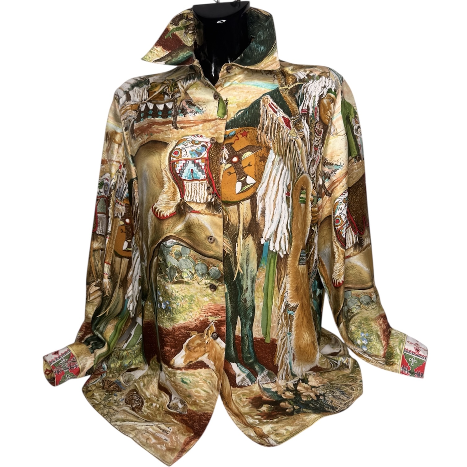 HERMES CHEMISE LES CHEYENNES DE KERMIT OLIVER (CREATION 1993) 100% SOIE