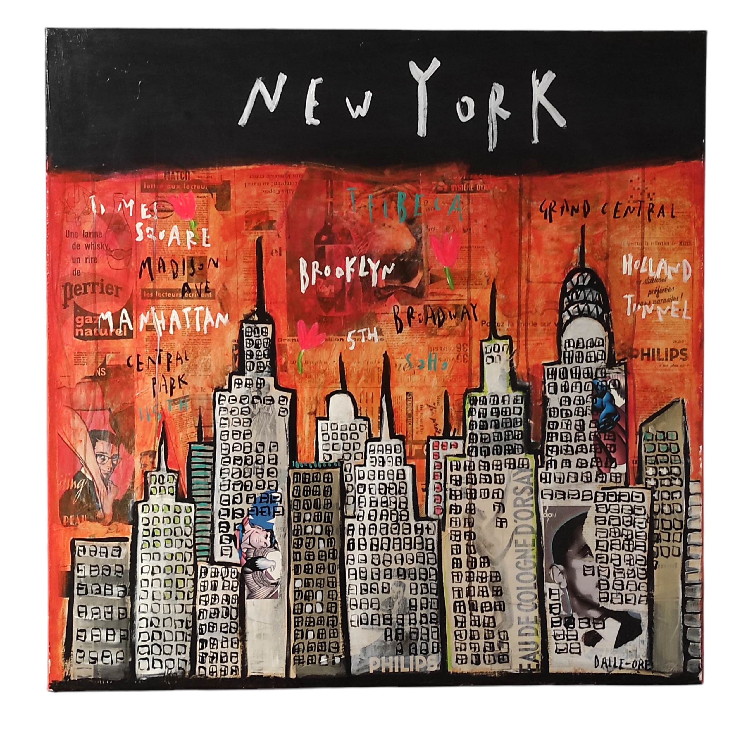 CORINNE DALLE-ORE TECHNIQUE MIXTE NEW YORK 100/100 CM 
