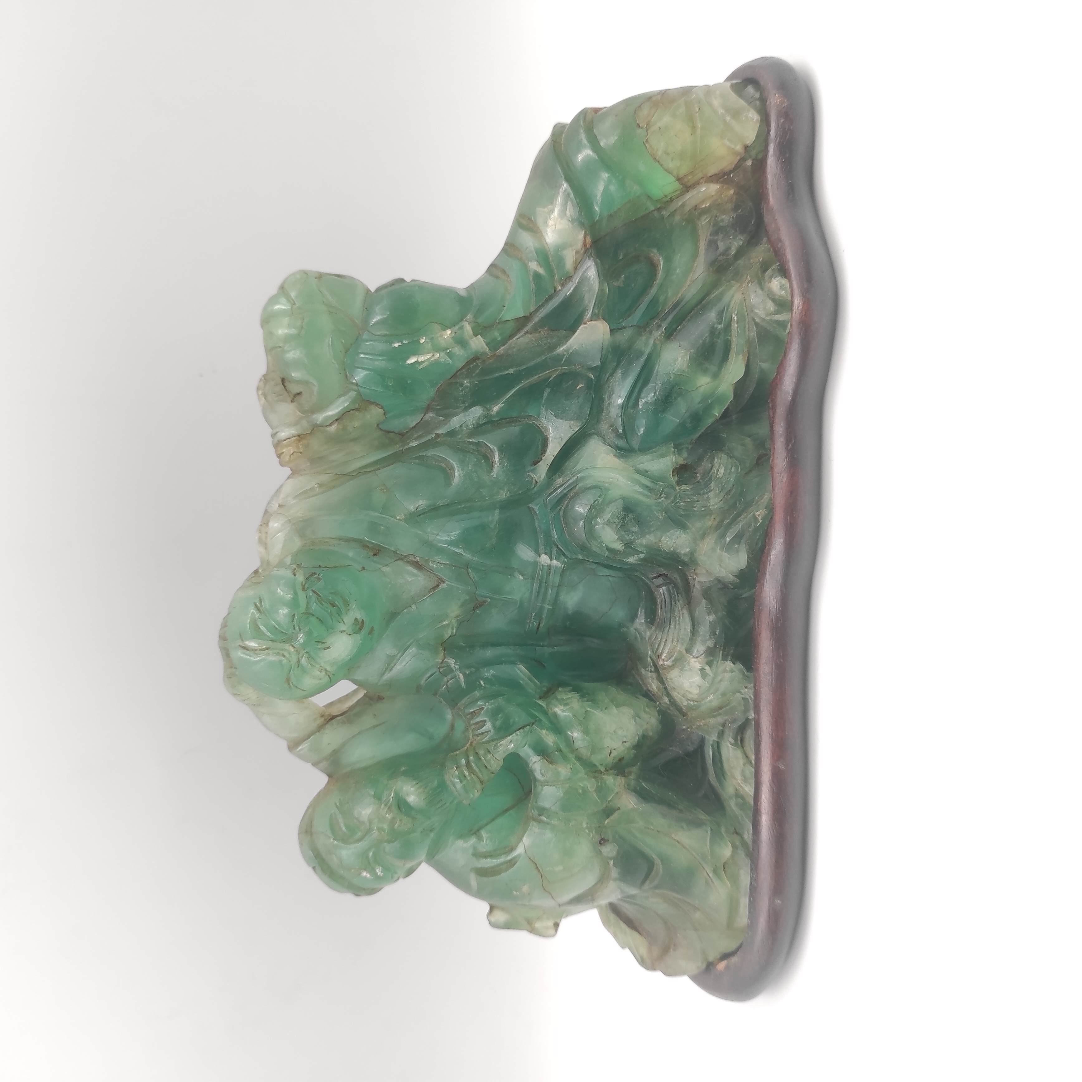 3 PERSONNAGES ORIENTAUX EN PIERRE TENDRE VERTE 25 x 13 x 8 CM