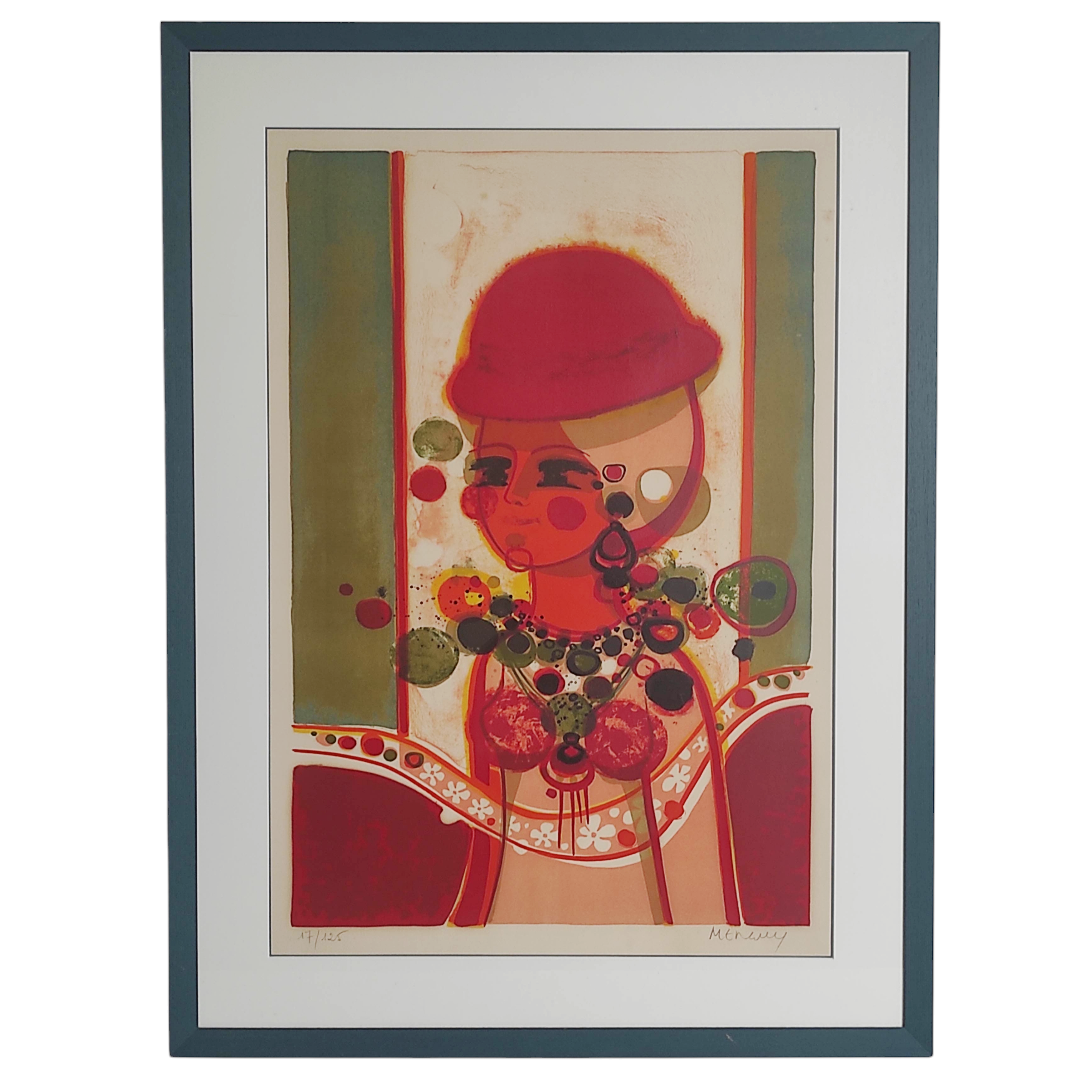 LITHOGRAPHIE ENCADREE LA JEUNE FEMME PAR MENGUY 50/70 CM