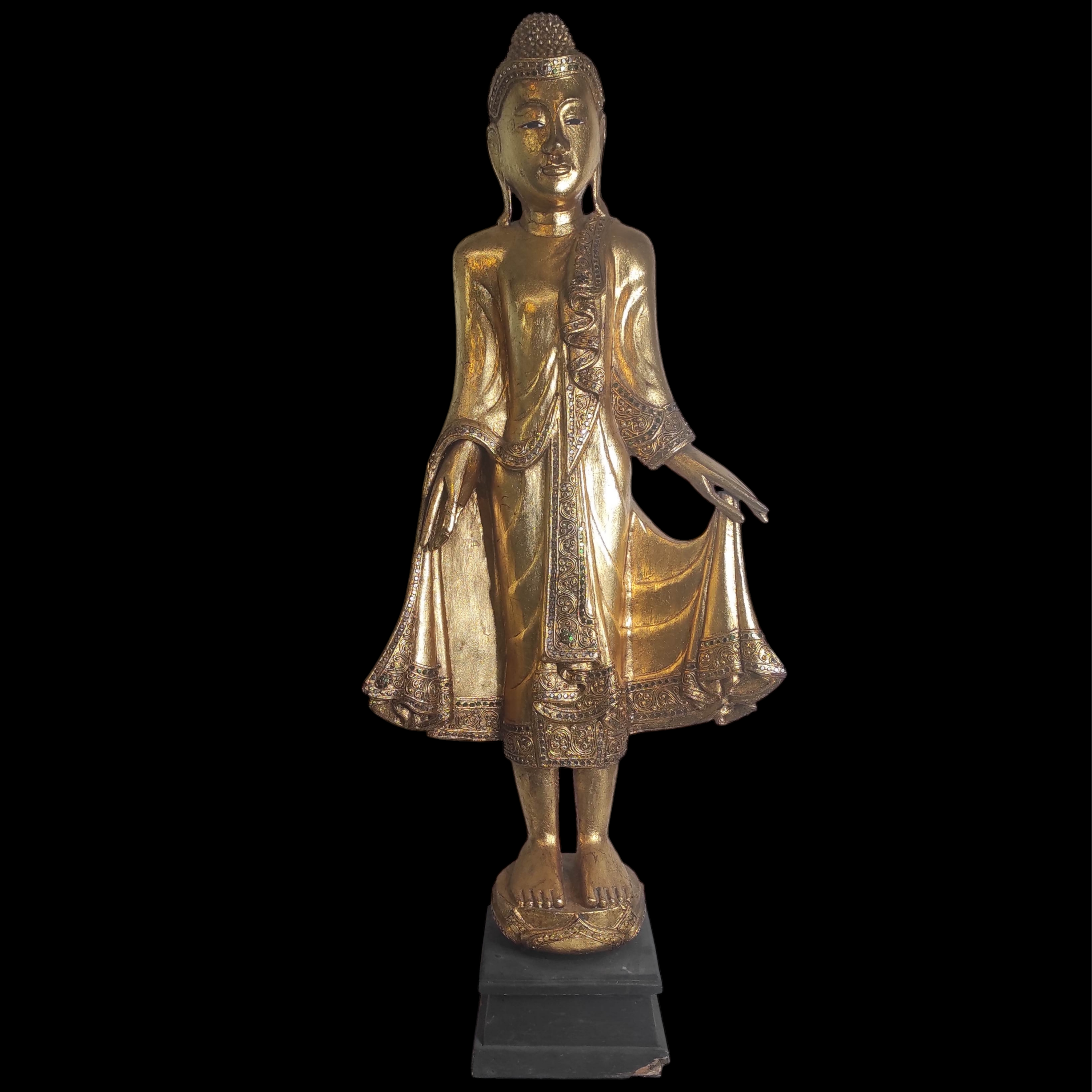 BOUDDHA THAILANDAIS DORE SUR SOCLE H 113 CM