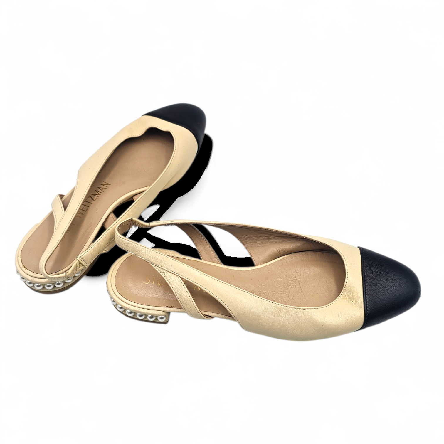 STUART WEITZMAN SLINGBACK PEARL EN CUIR BICOLORE T.38 1/2 + POCHON