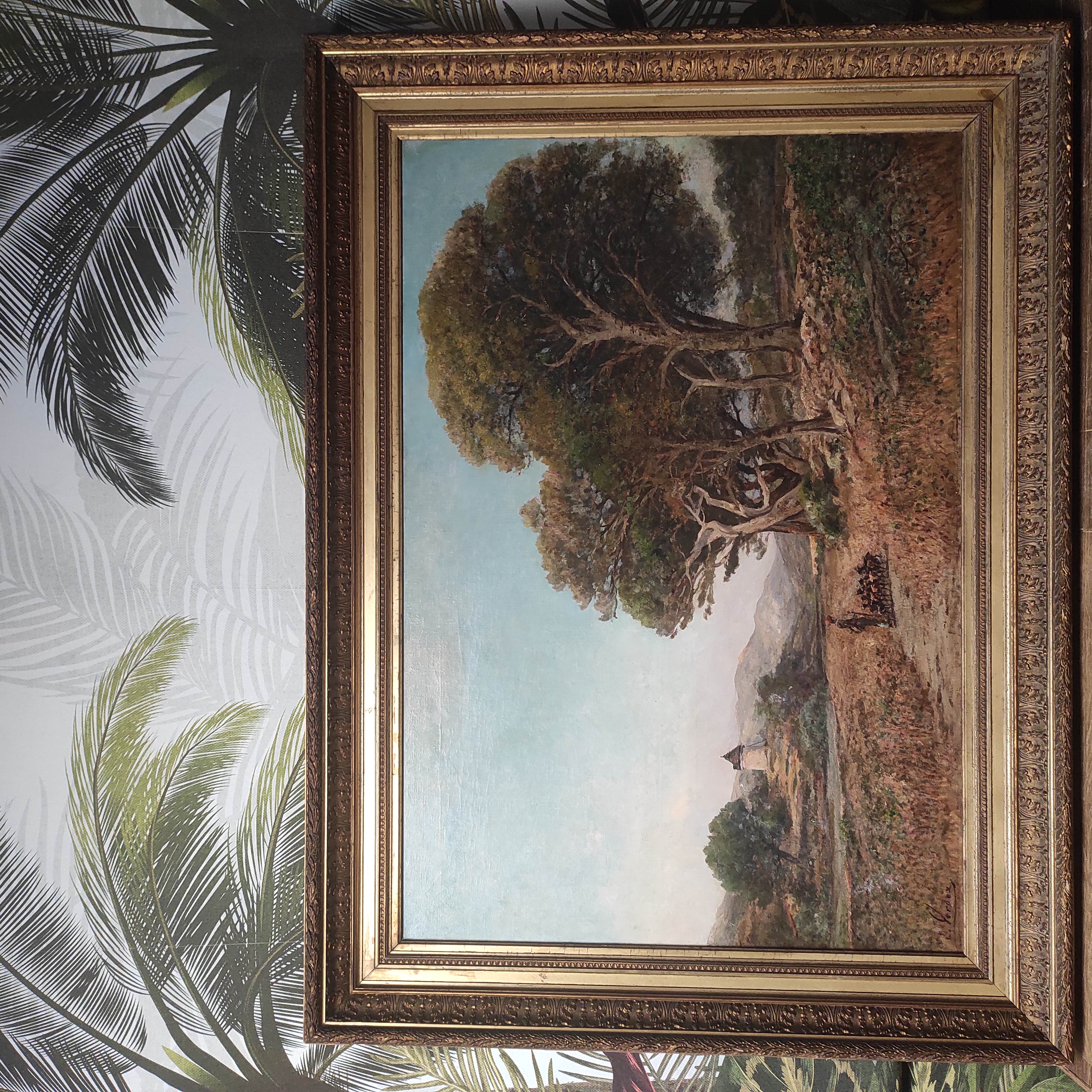 EUGENE VERGEZ HSP IMPORTANT TABLEAU VUE DE SANARY 120 x 83 CM HC