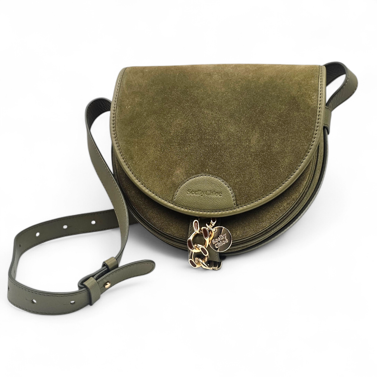 SEE BY CHLOE SAC MARA EN DAIM ET CUIR VERT OLIVE (D0ZYGW) BIJOUTERIE DOREE