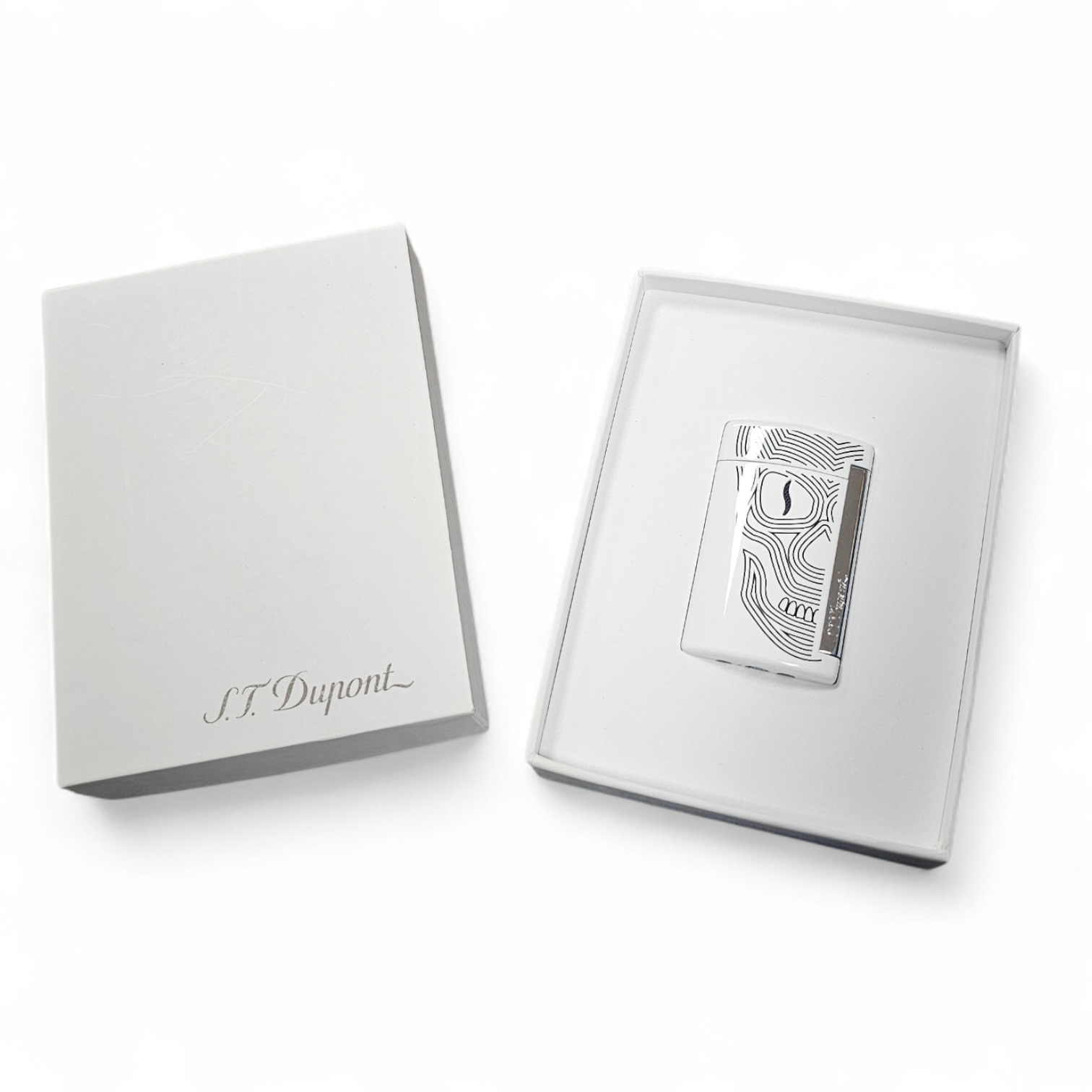 DUPONT BRIQUET MINIJET CRANE SUR FOND BLANC (BREL388) + PAPIER + BOITE