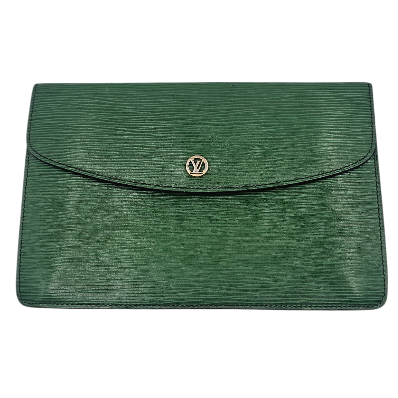 LOUIS VUITTON POCHETTE MONTAIGNE (863VI) CUIR EPI VERT CIRCA 1986 EN L ETAT