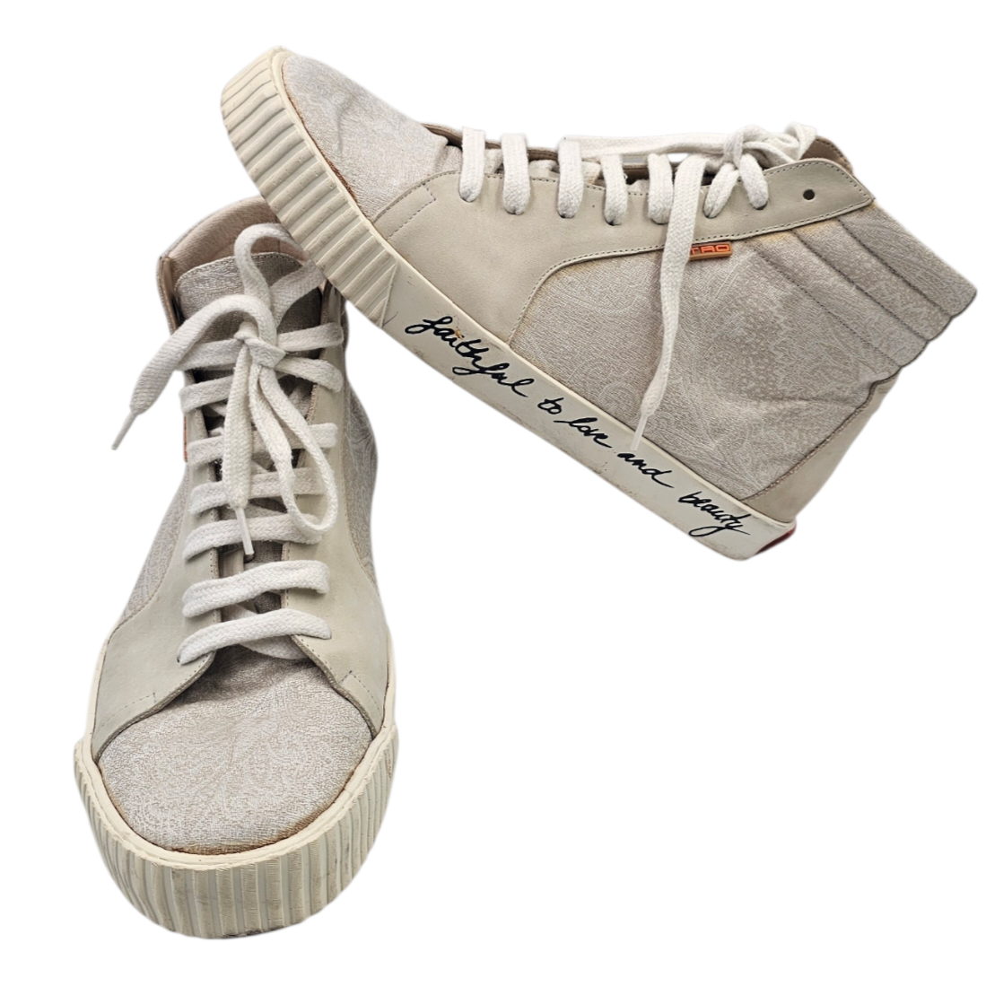 ETRO BASKETS MONTANTES TOILE BLANCHE A MOTIF DE CACHEMIRE T.43 + POCHON