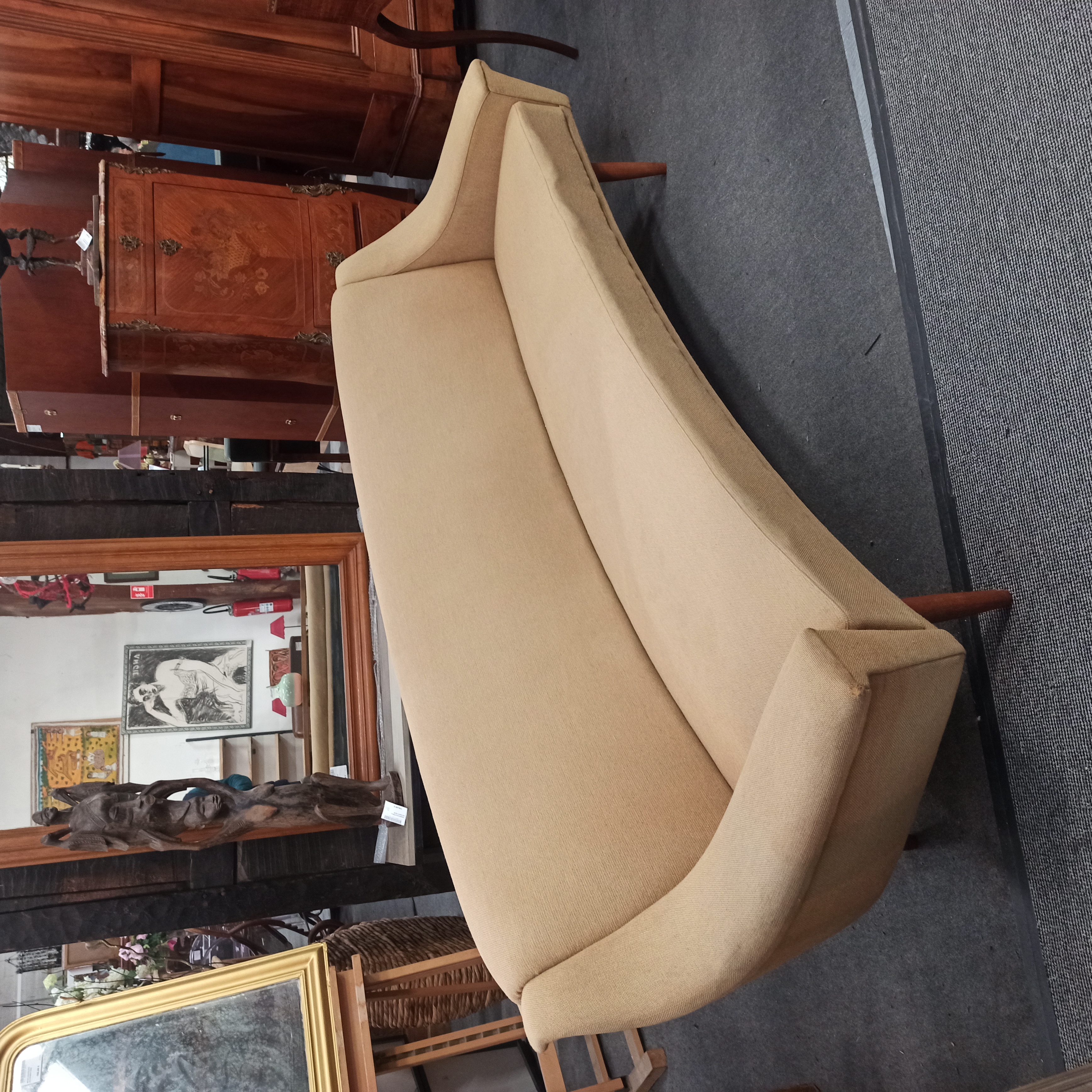 CANAPE SCANDINAVE TISSU OCRE 220/80/75 CM ANNEES 60 