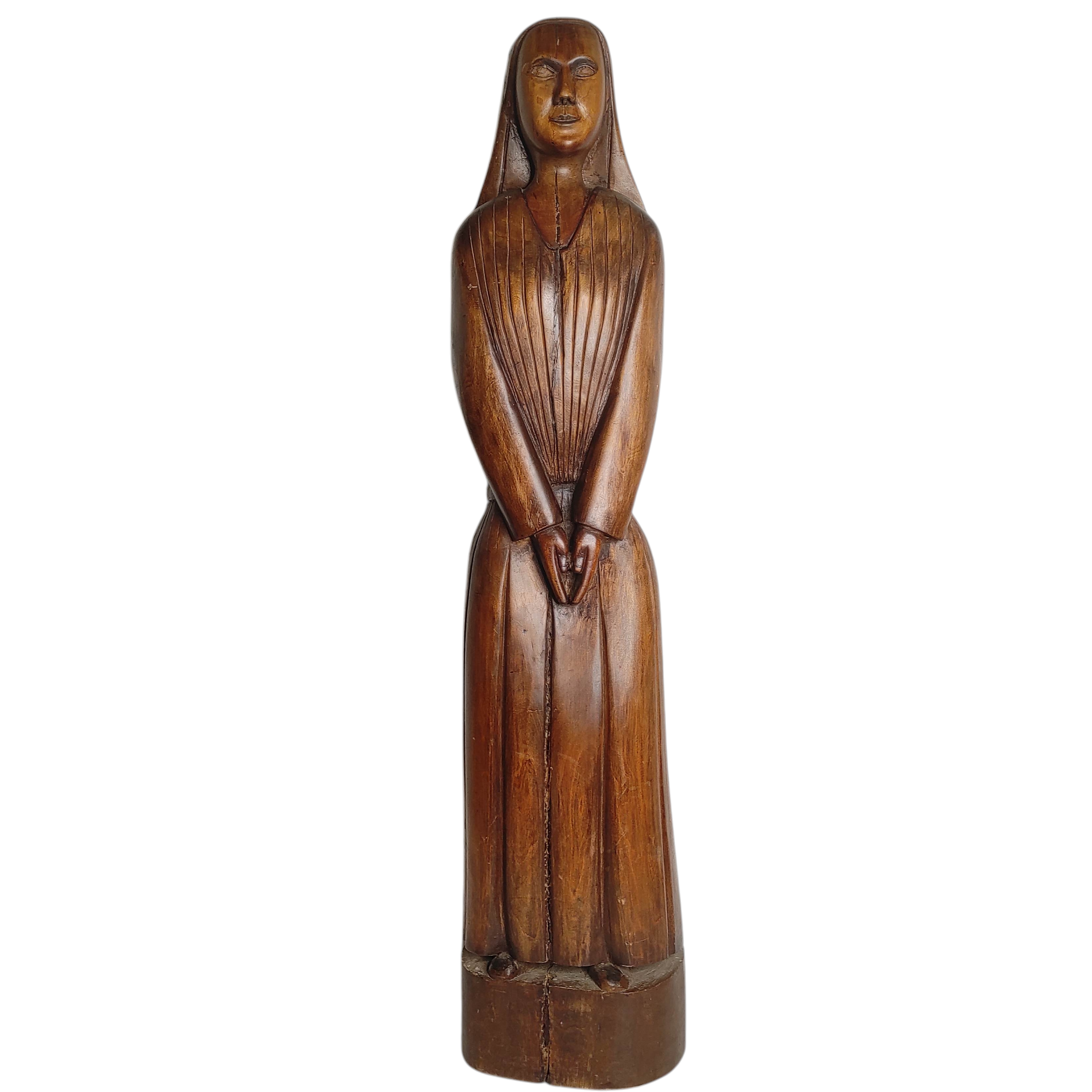 IMPORTANT SCULPTURE DE RELIGIEUSE EN BOIS H 96 CM