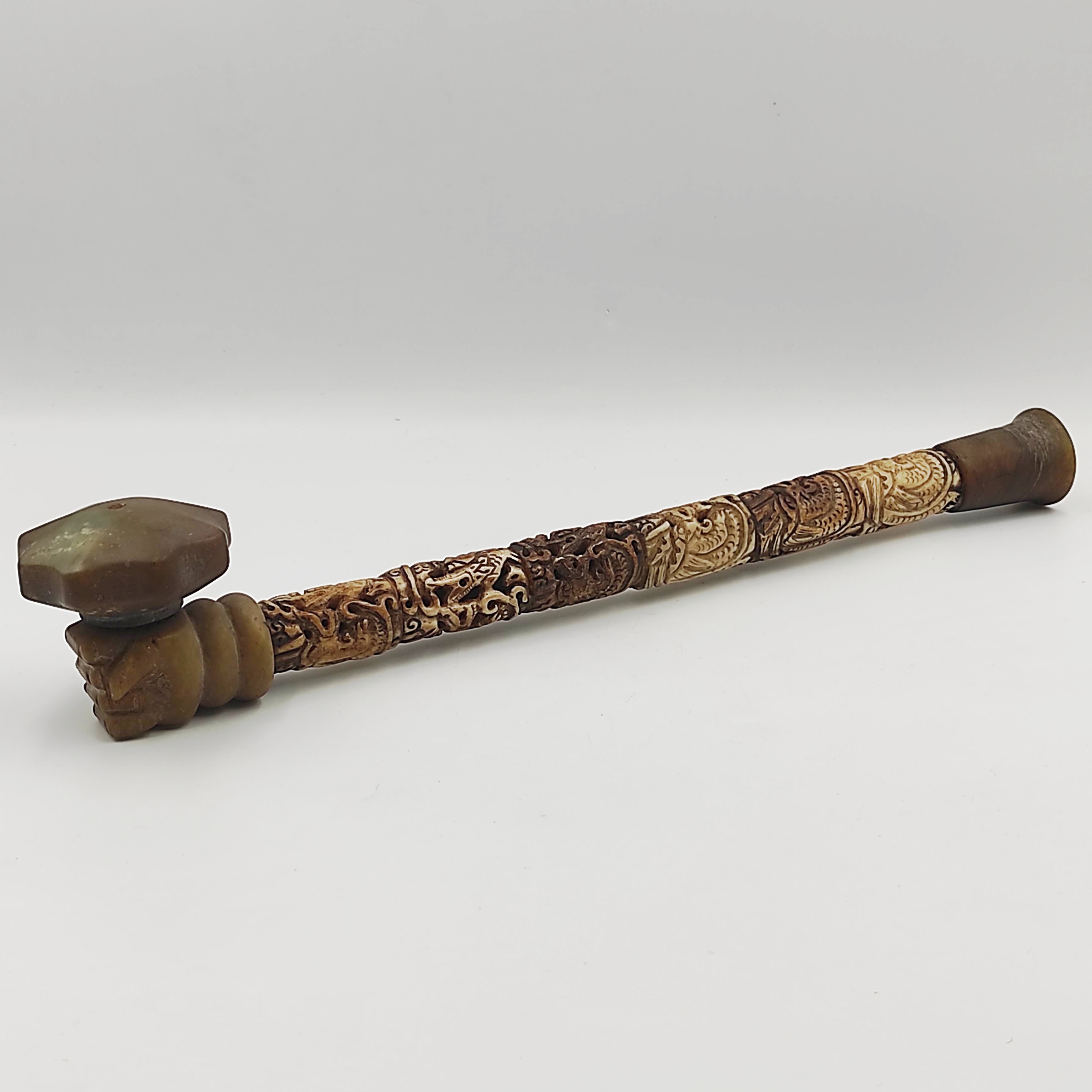 PIPE A OPIUM EN OS SCULPTE ET PIERRE TENDRE