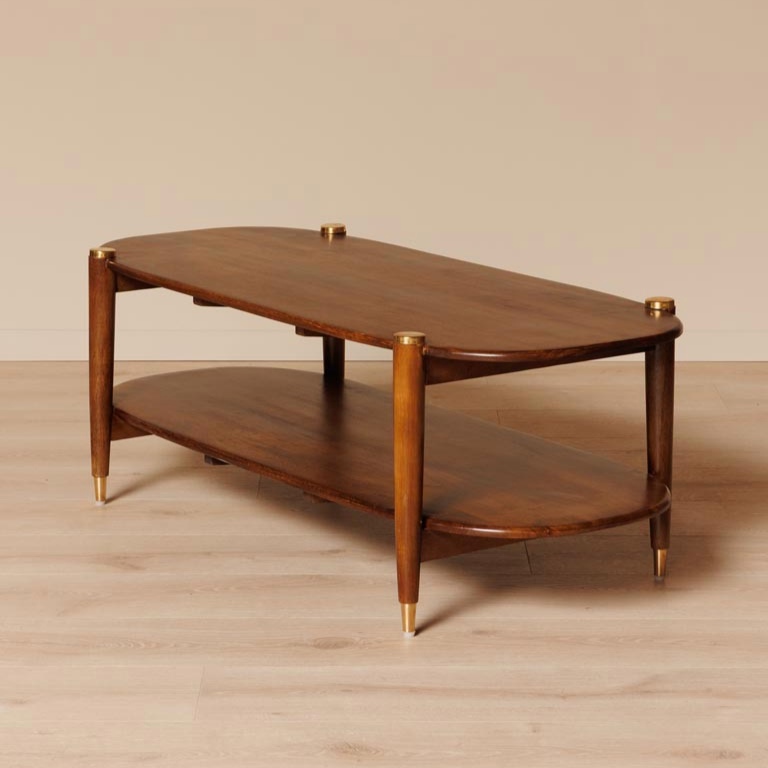 TABLE BASSE 130/45/56 CM MANGUIER ET LAITON STYLE SCANDINAVE