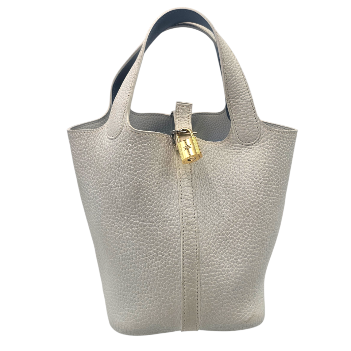 HERMES SAC PICOTIN 18 EN CUIR TOGO BLANC MISE ET LISERE BLEU CIRCA 2006