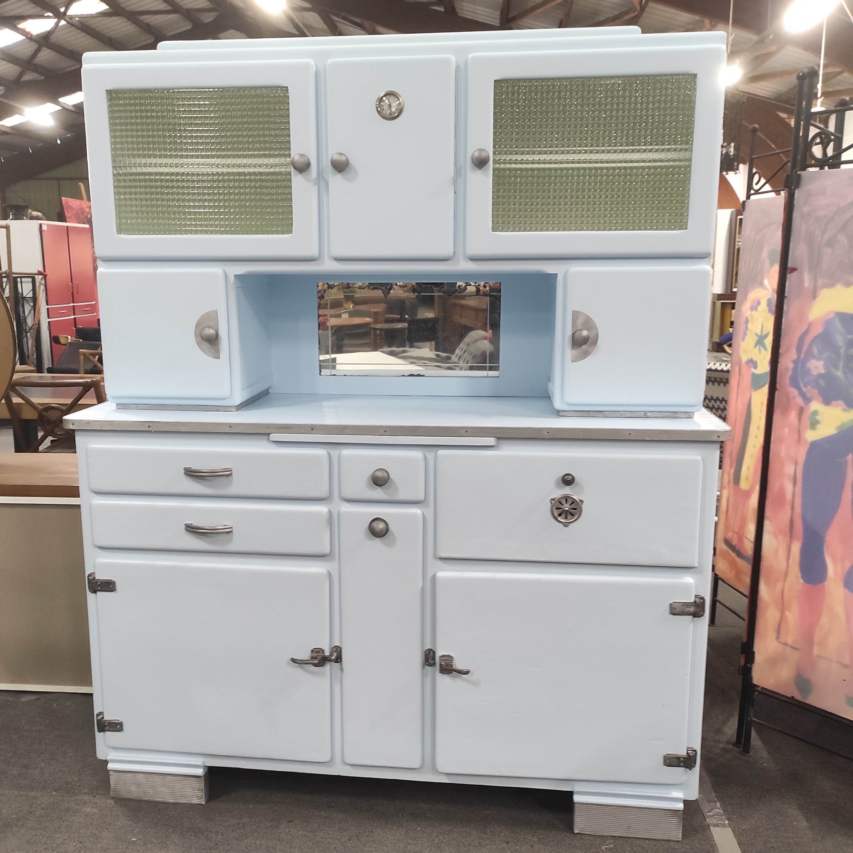 BUFFET MADO ANNEES 50 BLEU CIEL 8 PORTES 4 TIROIRS 188 x 155 x 50 CM