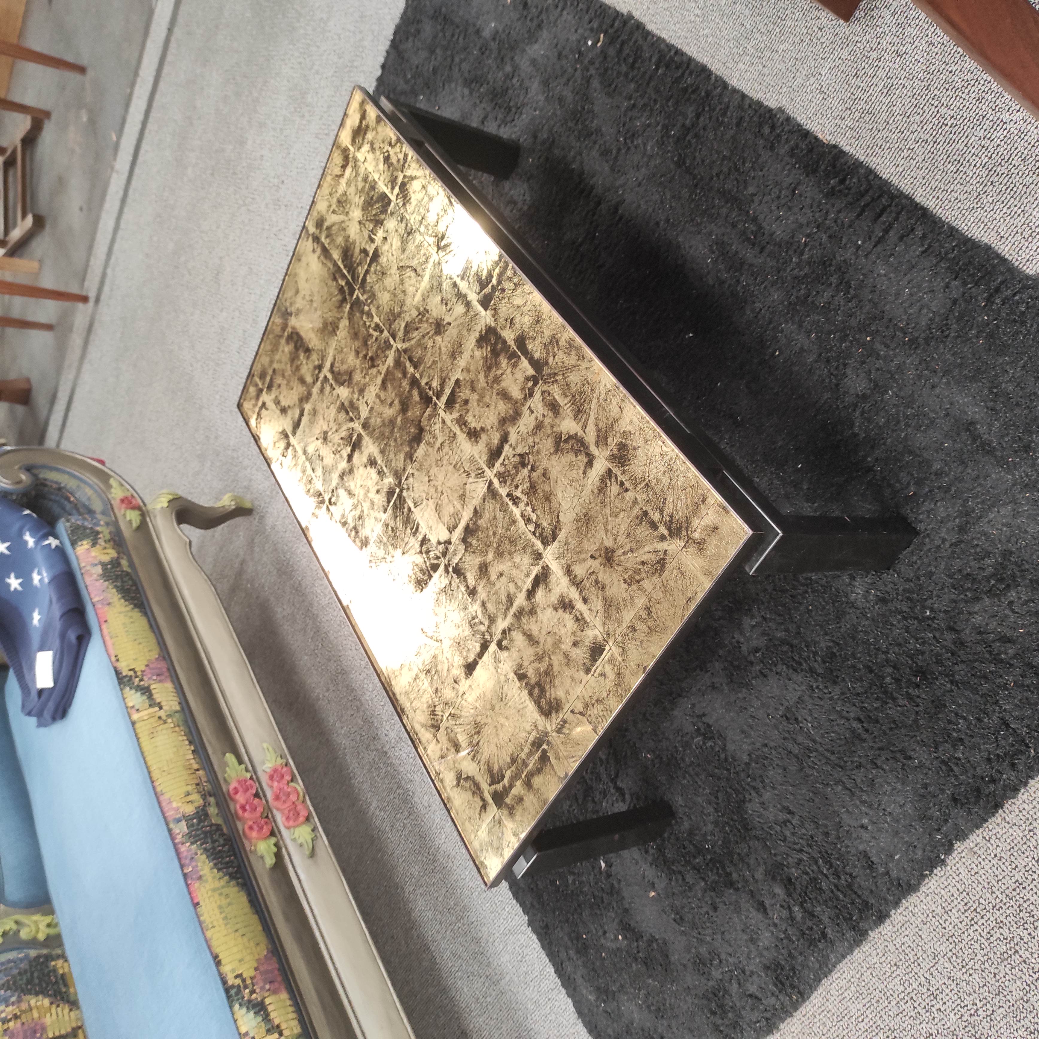 TABLE BASSE PLATEAU VERRE STRUCTURE EN FER ANNEES 80