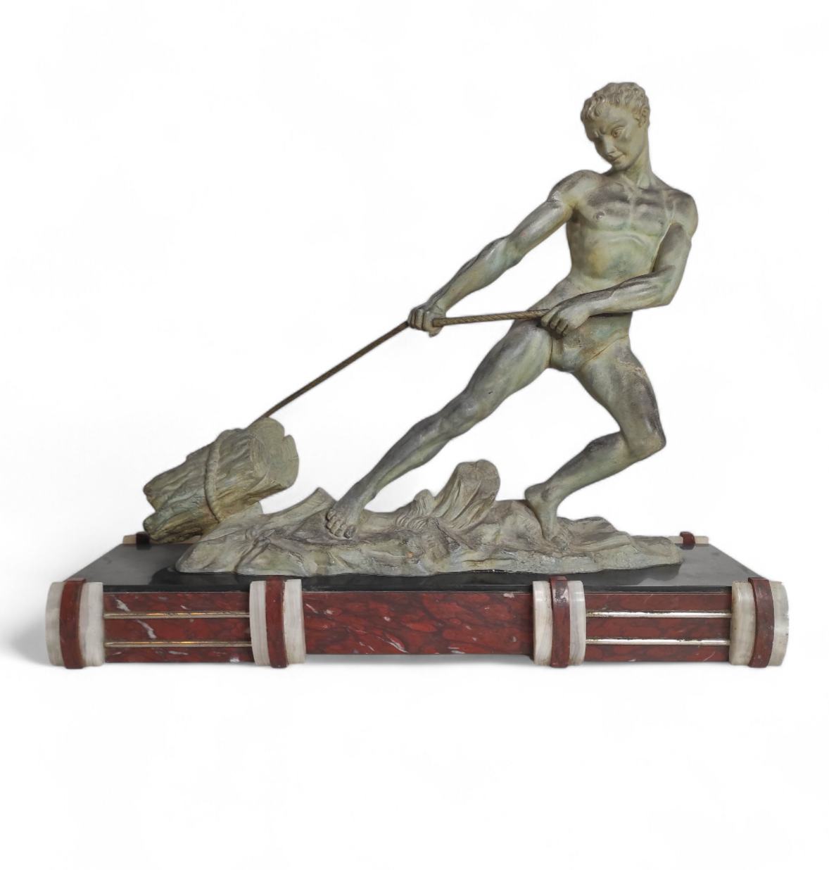 IMPORTANTE STATUE ART DECO EN REGULE D  HOMME A L EFFORT 70 x 58 x 22 CM