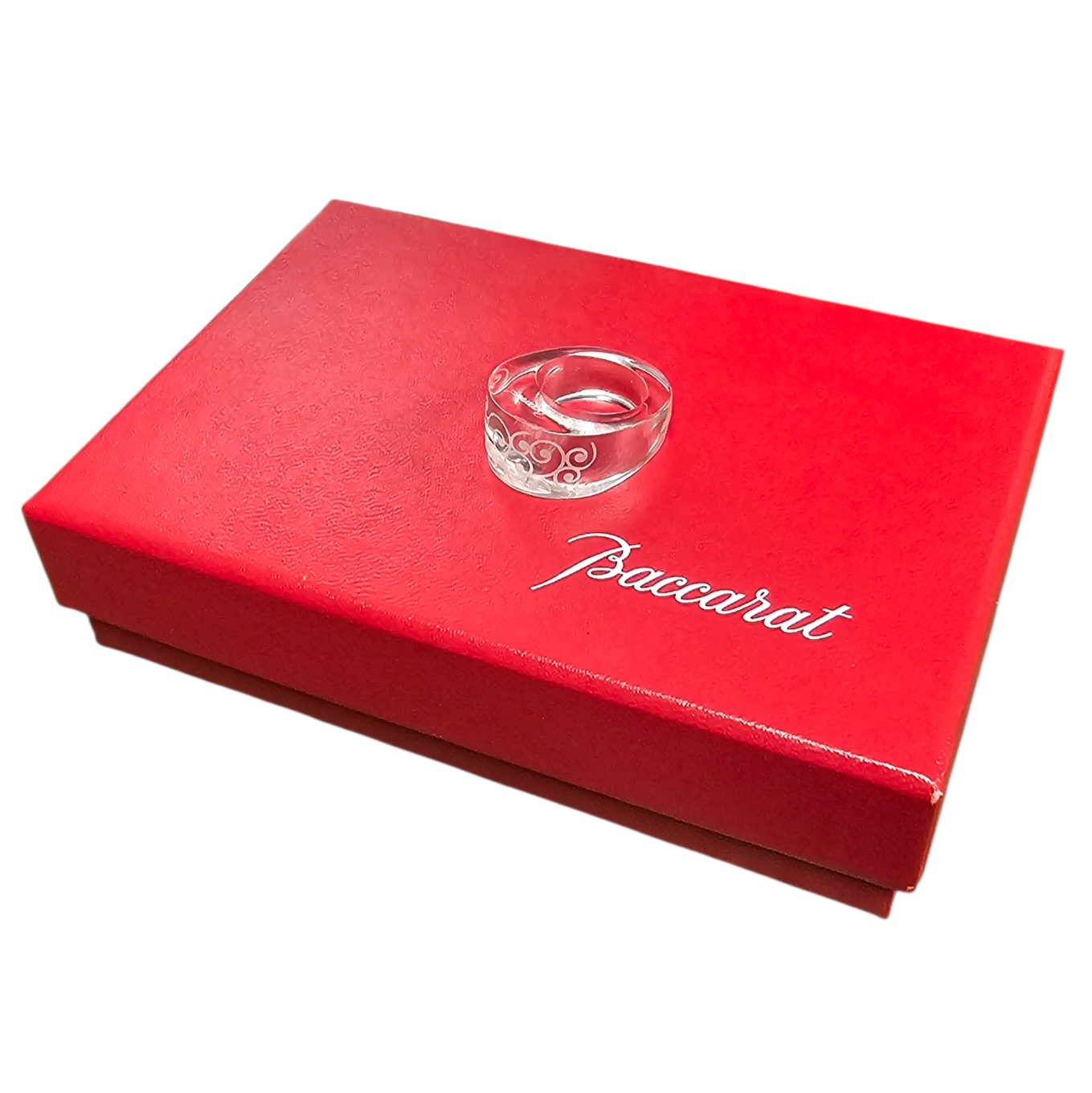 BACCARAT BAGUE EN CRISTAL GRAVE T.49 + POCHON + ECRIN