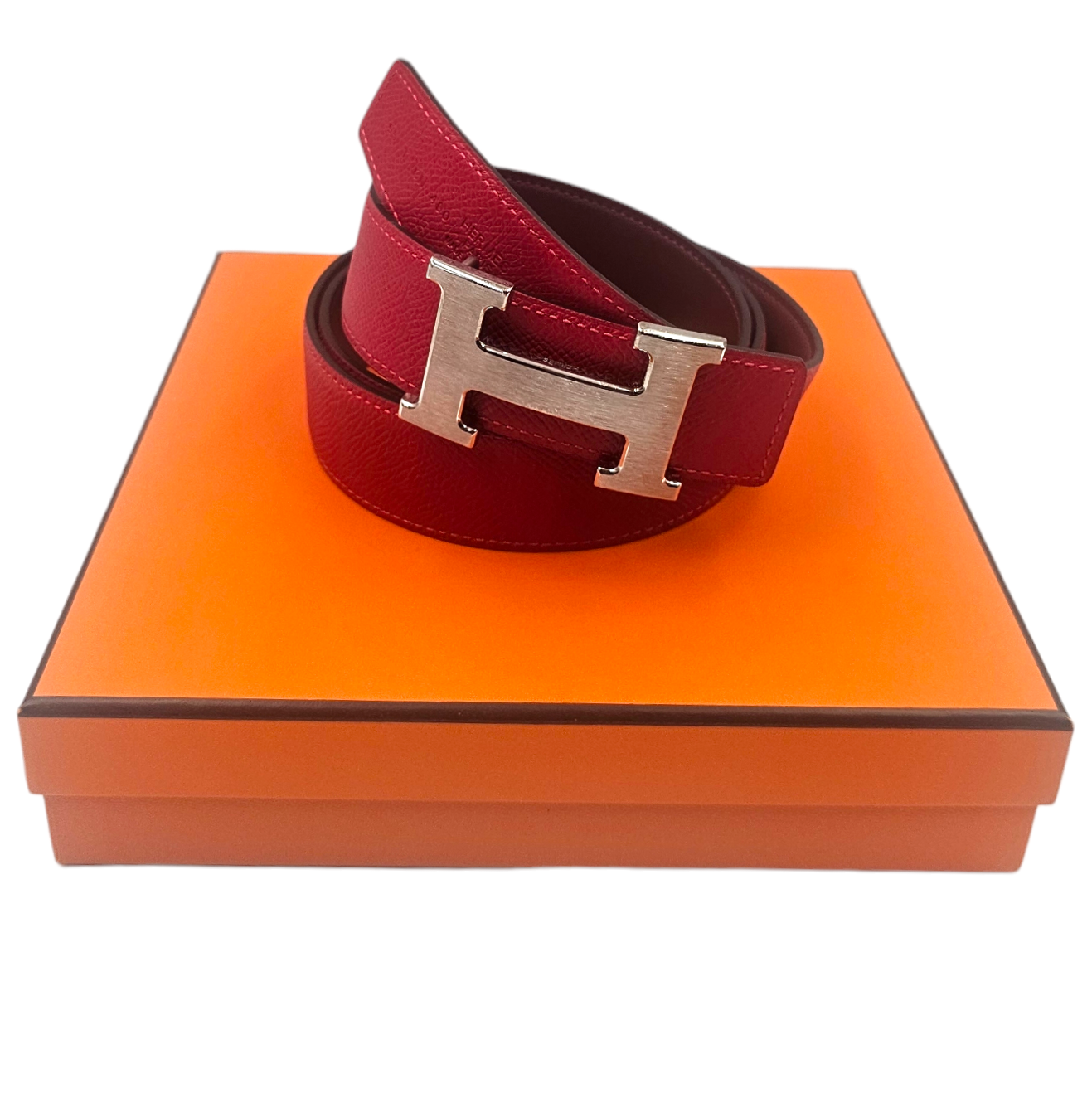 HERMES CEINTURE CONSTANCE REVERSIBLE CUIR ROUGE CASAQUE /  ROUGE H T.95 BOITE