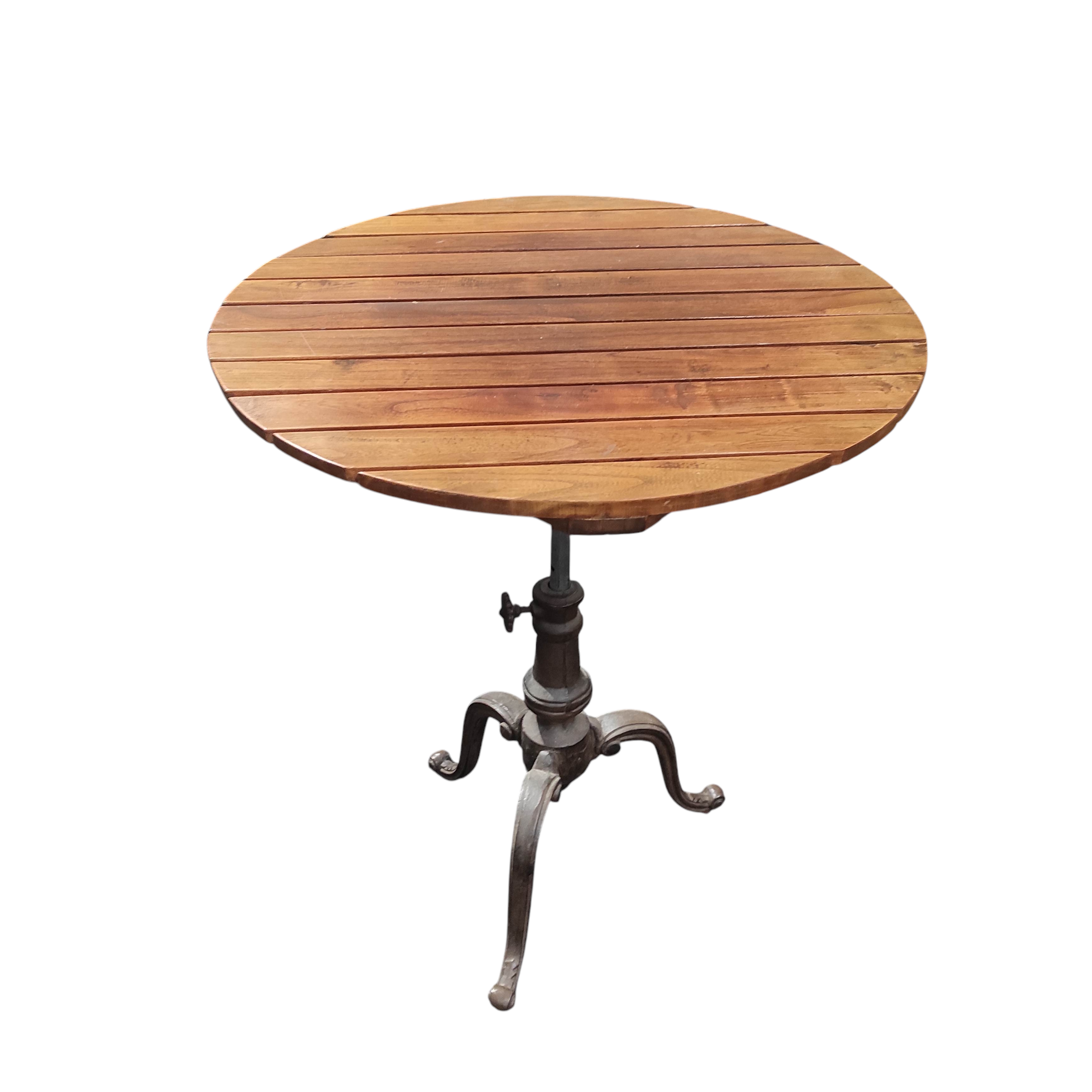 TABLE RONDE INDUS TRIPODE PLATEAU A LATTES REGLABLE 60/72 CM