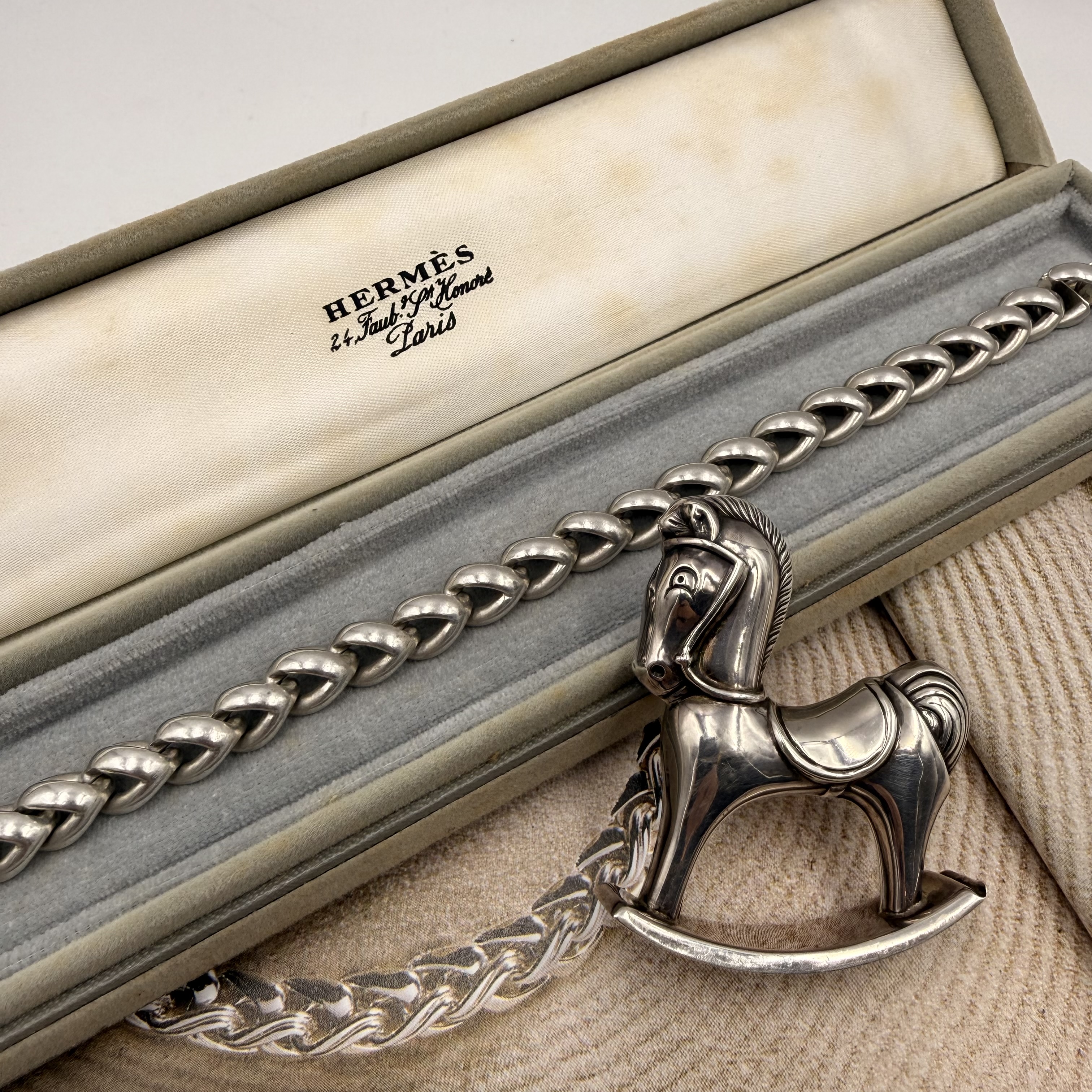 HERMES ELOISE BRACELET EN ARGENT (MINERVE) 52.24 GR AVEC SON ECRIN