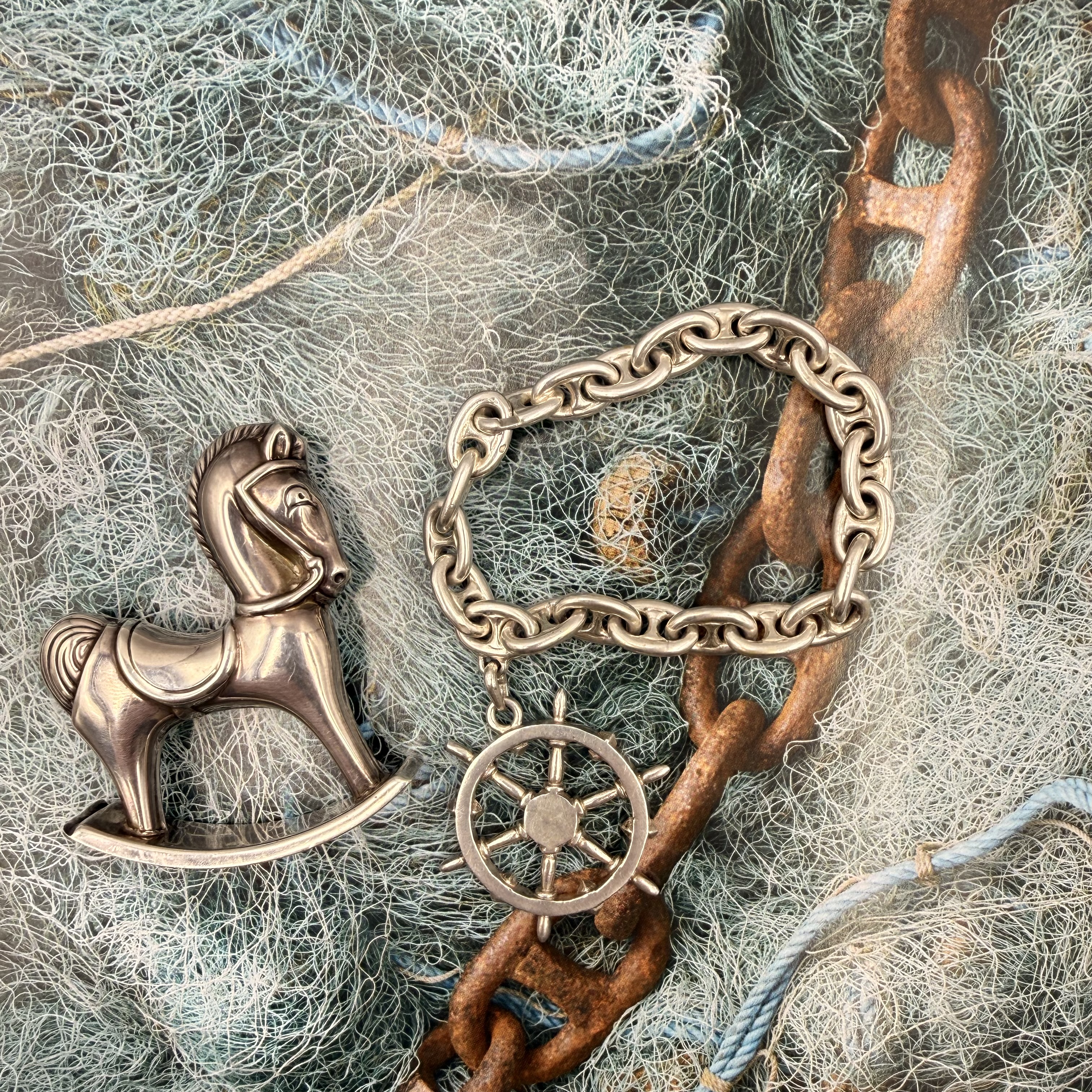 GAETAN DE PERCIN BRACELET CHAINE D ANCRE GOUVERNAIL ARGENT (SANGLIER)38.86 GR