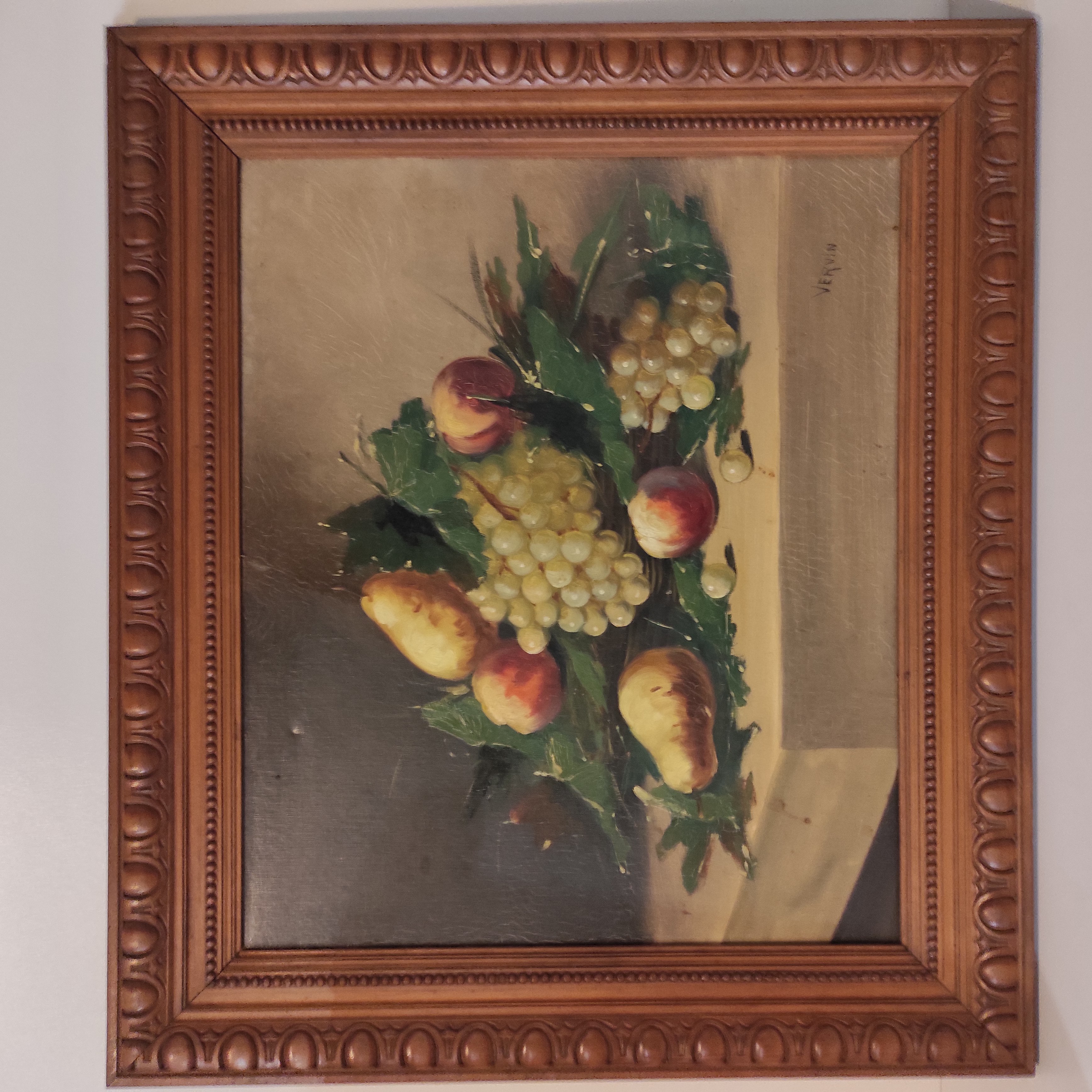 VERVIN HST NATURE MORTE AUX RAISINS ET POIRES 55 x 46 HC