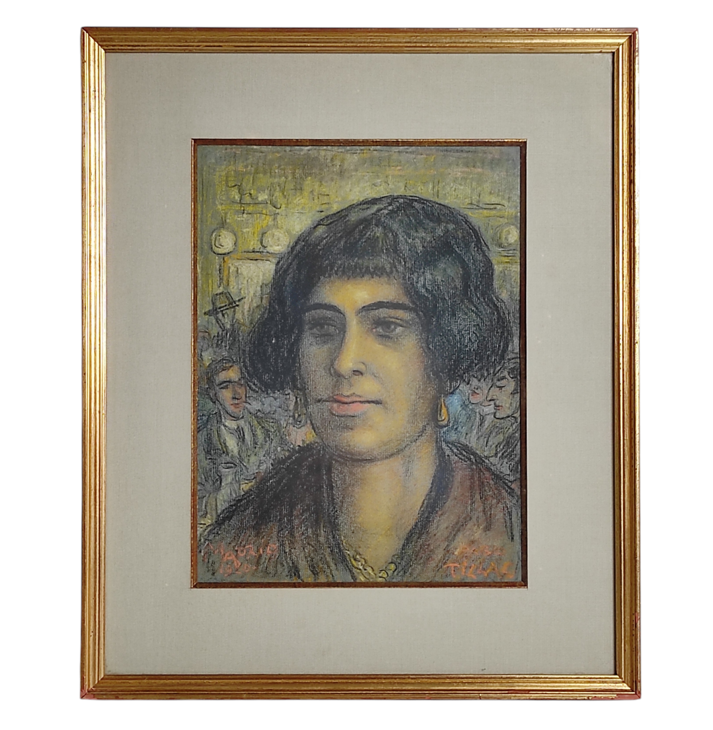 PABLO TILLAC PASTEL DE FEMME BRUNE DANS UNE TAVERNE ESPAGNOLE 32 x 24 HC